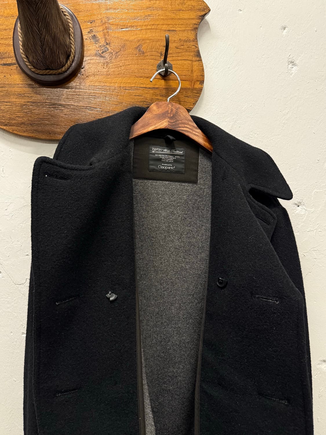 L) Ciaopanic Black Wool Pea Coat 상품이미지5