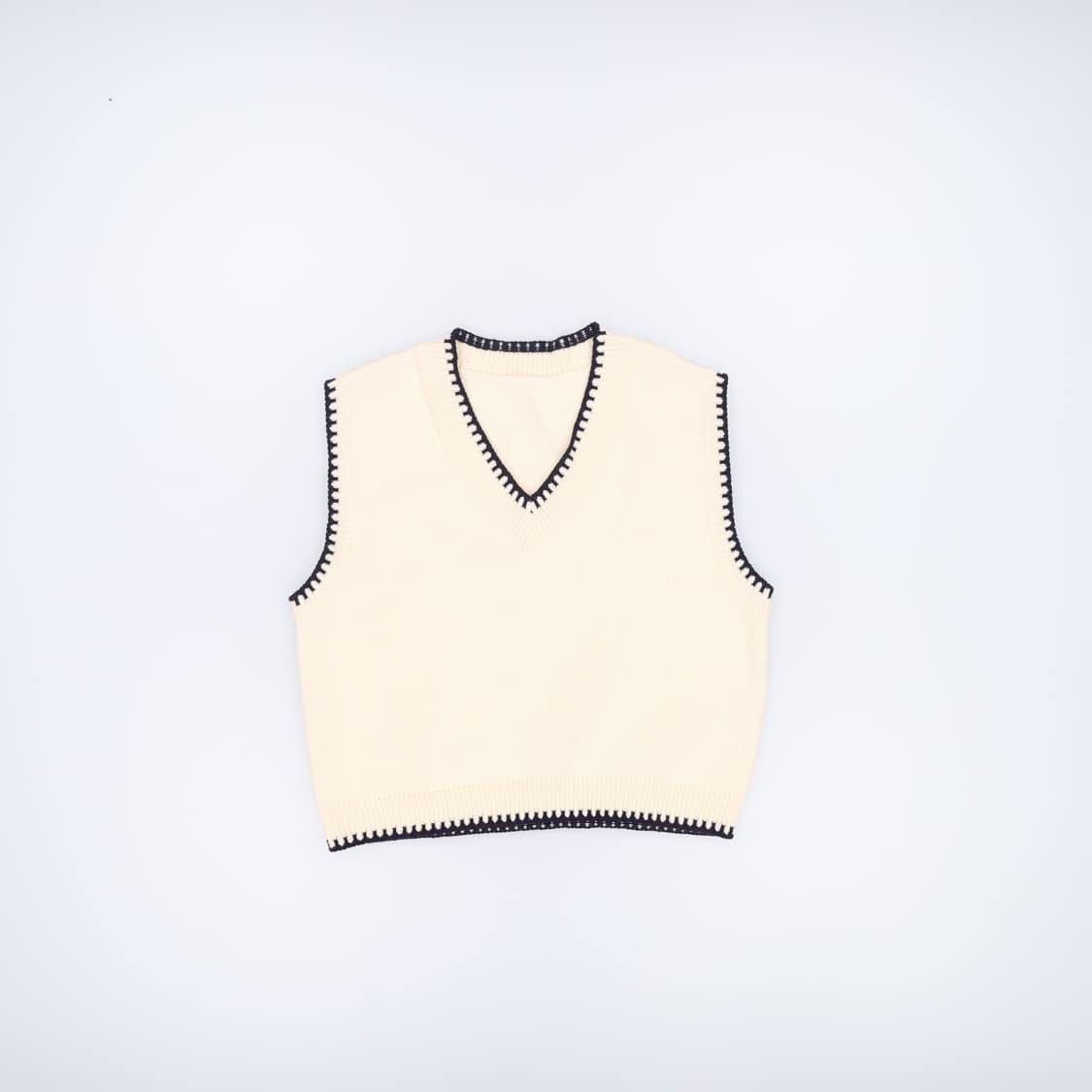 [실측확인] 빈티지 여성 브이넥 스티치 니트 조끼 베스트 0108J 상품이미지1
