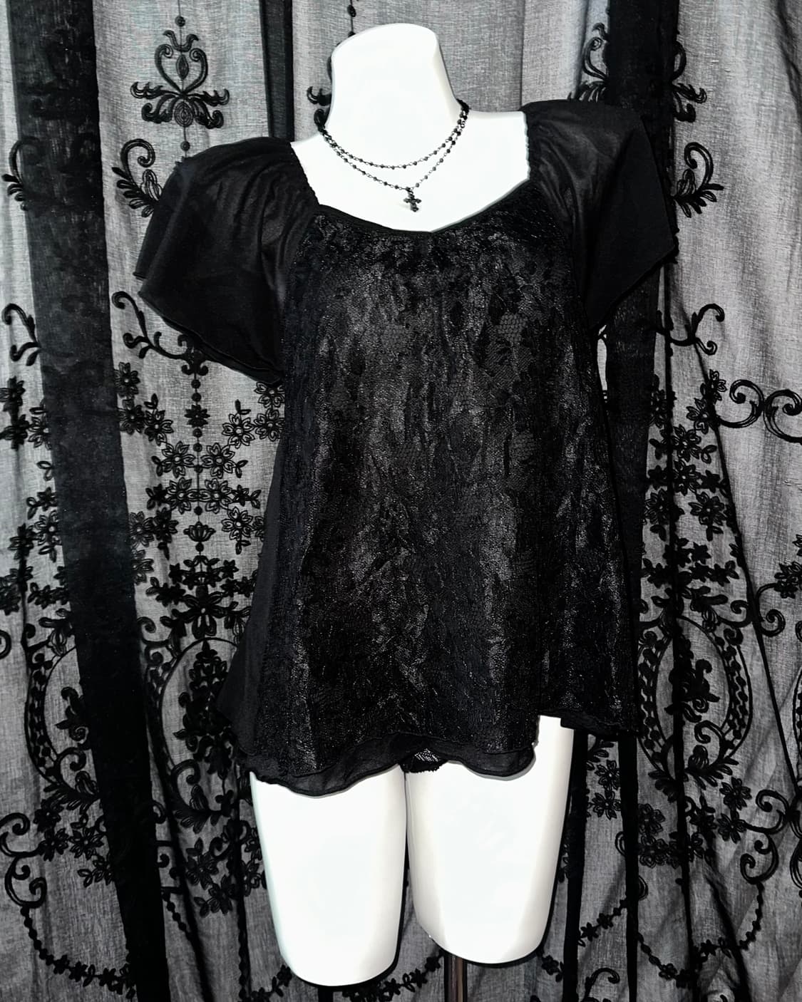 Black lace short-sleeved 상품이미지1