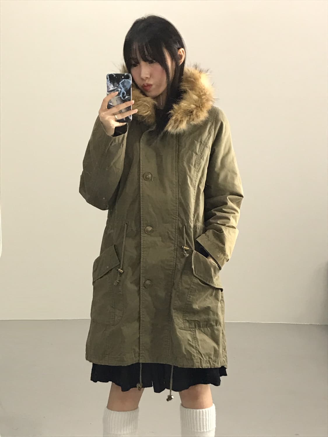 Jpn Khaki Military Hoodie Fur Coat 상품이미지1