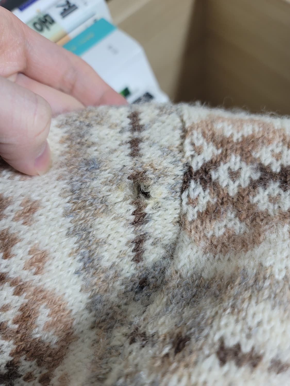 빈티지 스코틀랜드 페어아일 울 니트 베이지 브라운 라벤더 상품이미지5