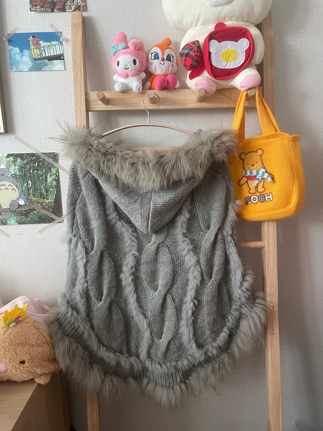 모리걸 빈티지 라쿤 래빗퍼 그레이 후드 케이프🩶❄️ 상품이미지4