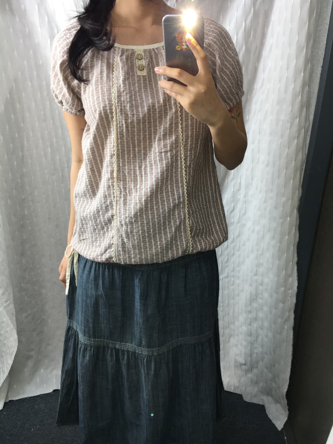 핑크 스트라이프 반소매 블라우스 상품이미지4