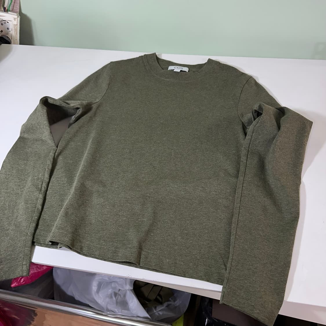 우먼S 코스 COS 카키 모크넥 코튼 긴팔슬리브 상품이미지3