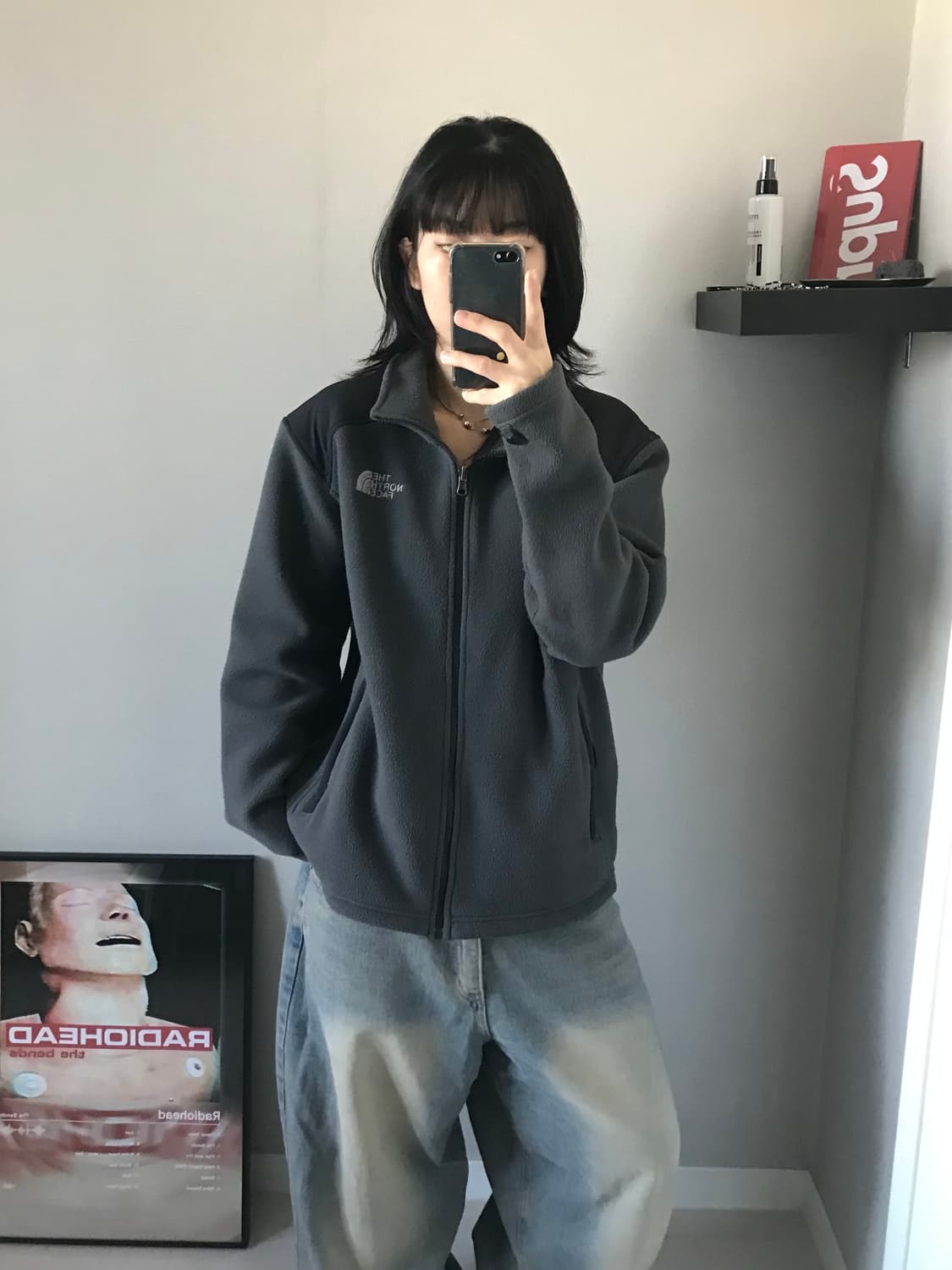 노스페이스 로고 그레이 플리스 집업 상품이미지2