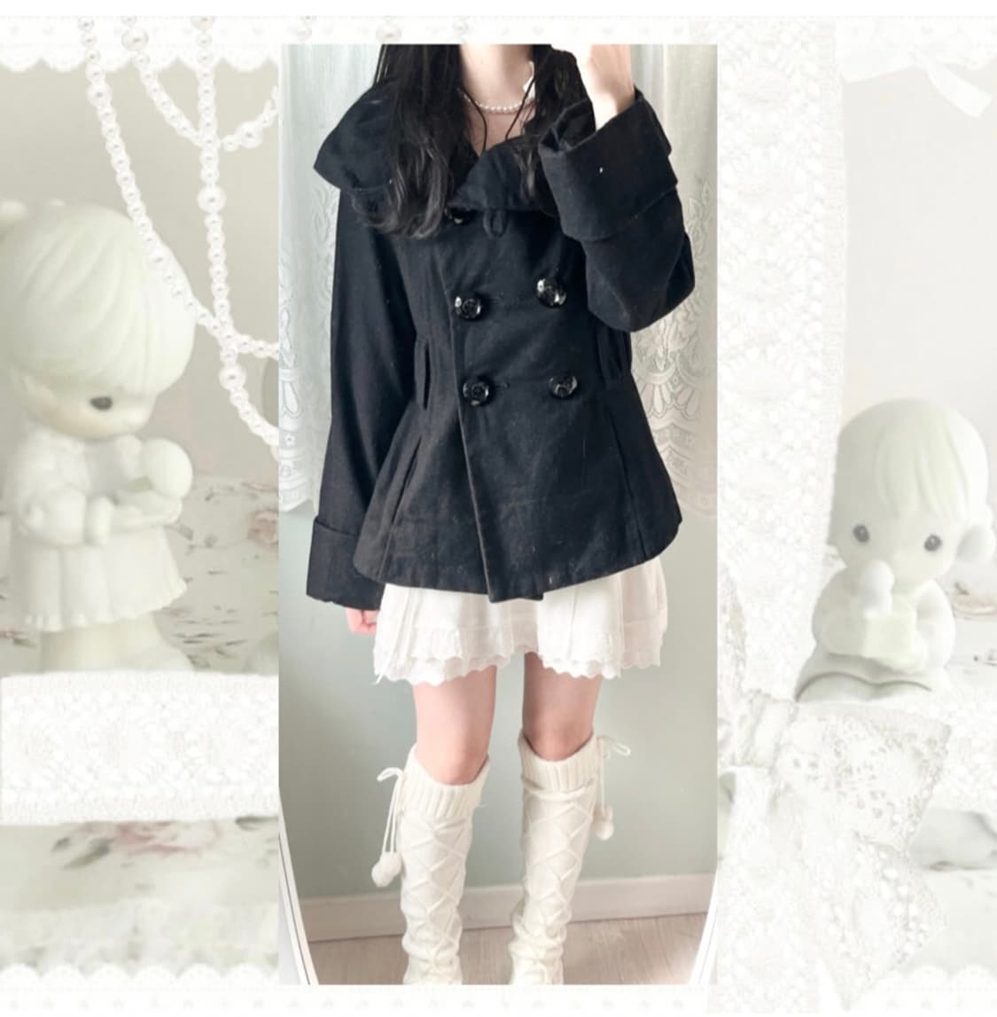 빈티지 블랙 숏 코트 더블버튼 자켓 슈가슈가룬 쇼콜라 상품이미지4