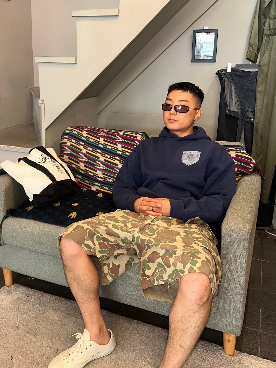 90’s Russell Athletic navy hoodsweat 상품이미지1