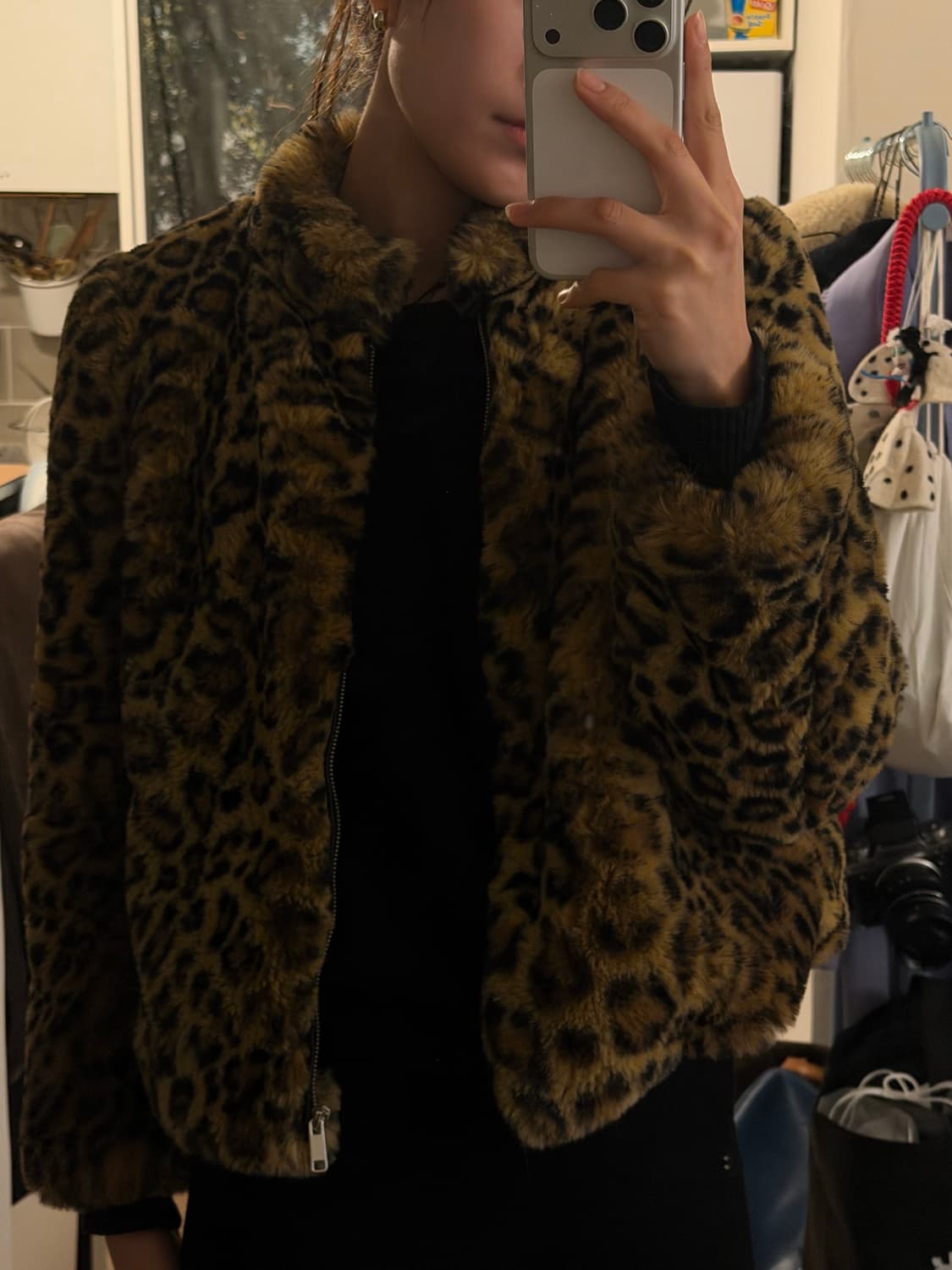 Zara 퍼 숏 크롭 자켓/ 애니멀 프린트 퍼 상품이미지1