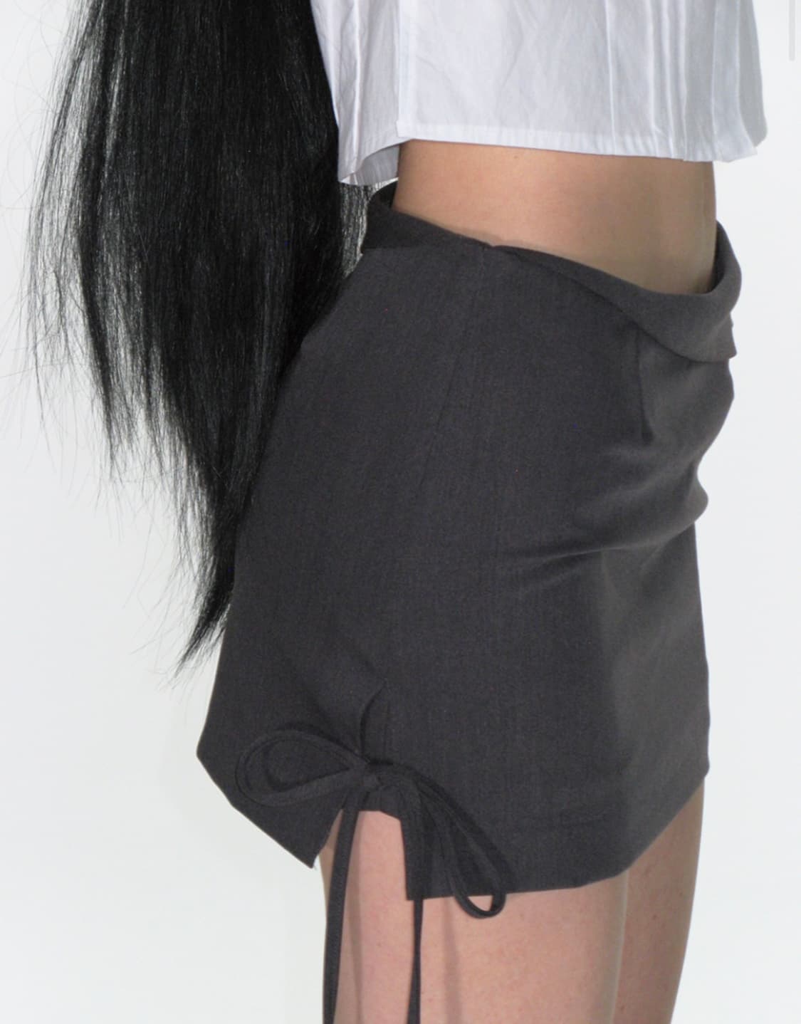 크랭크 리본 슬릿 스커트 팬츠 차콜 상품이미지2