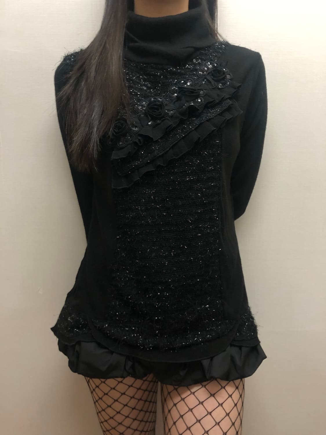 빈티지 블랙 글리터 프릴 니트 상품이미지3