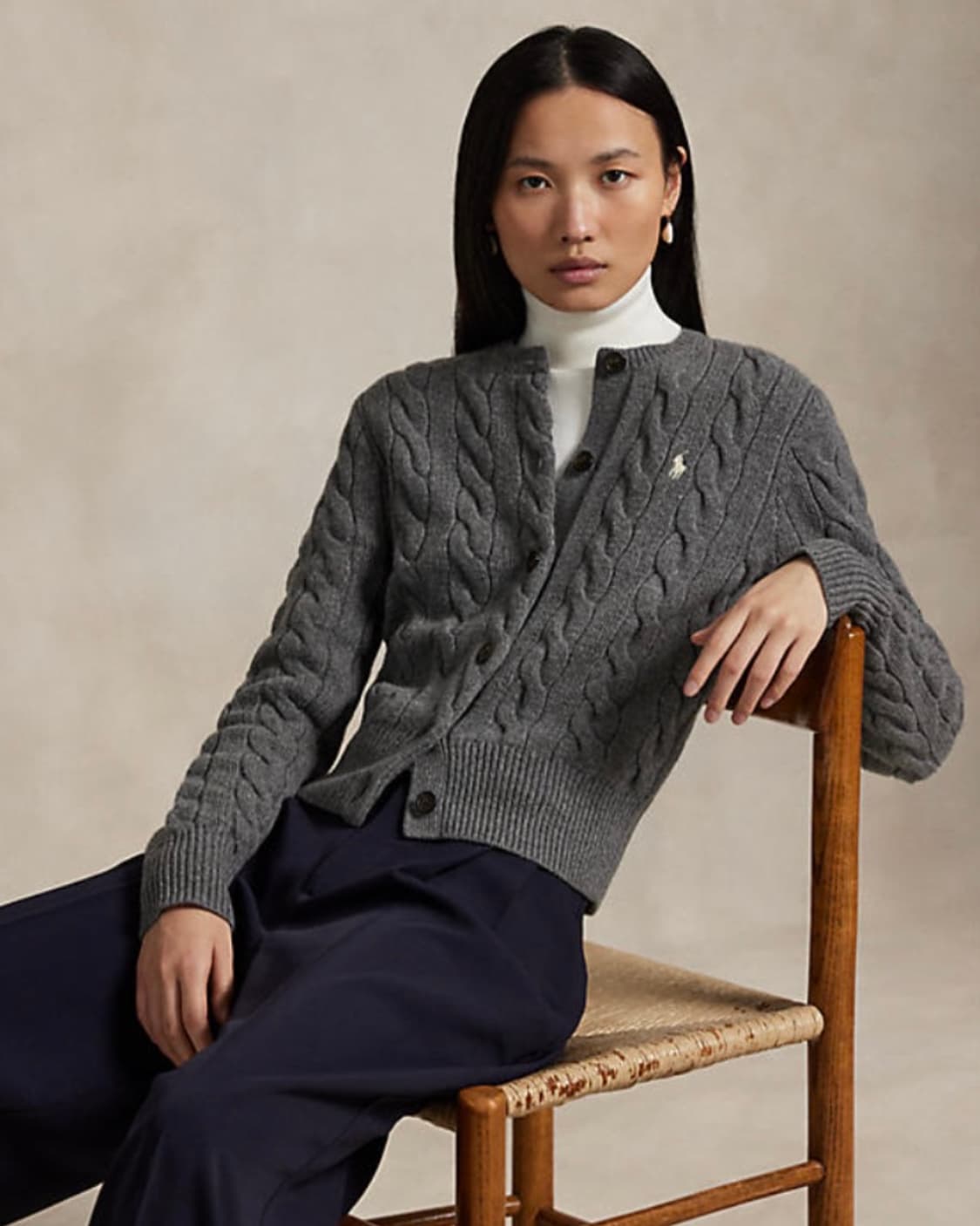 폴로 랄프로렌 신형 큐알 꽈배기 케이블 니트 울 캐시미어 가디건 그레이 상품이미지1