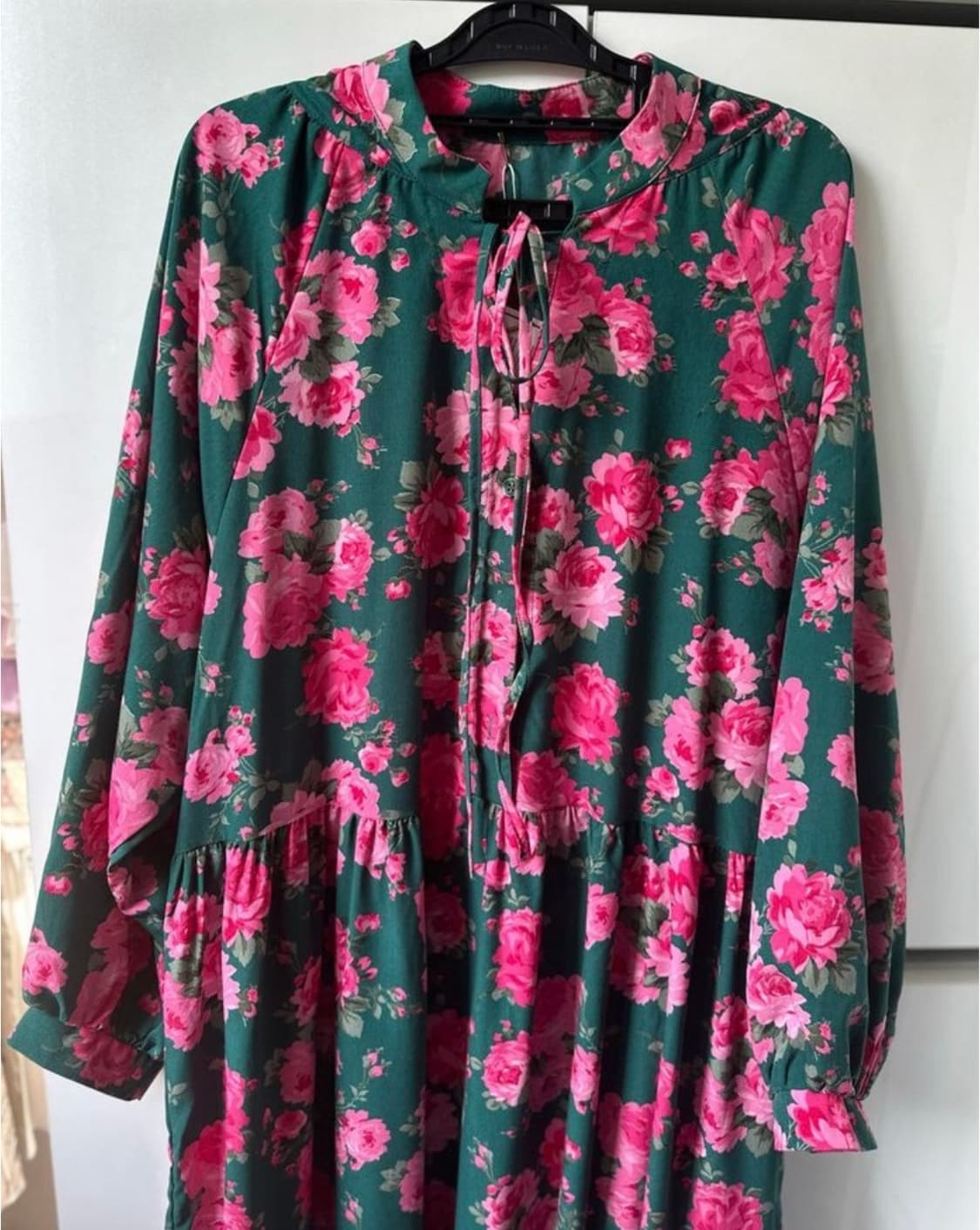 플라워 롱 원피스 그린 장미 패턴 상품이미지5