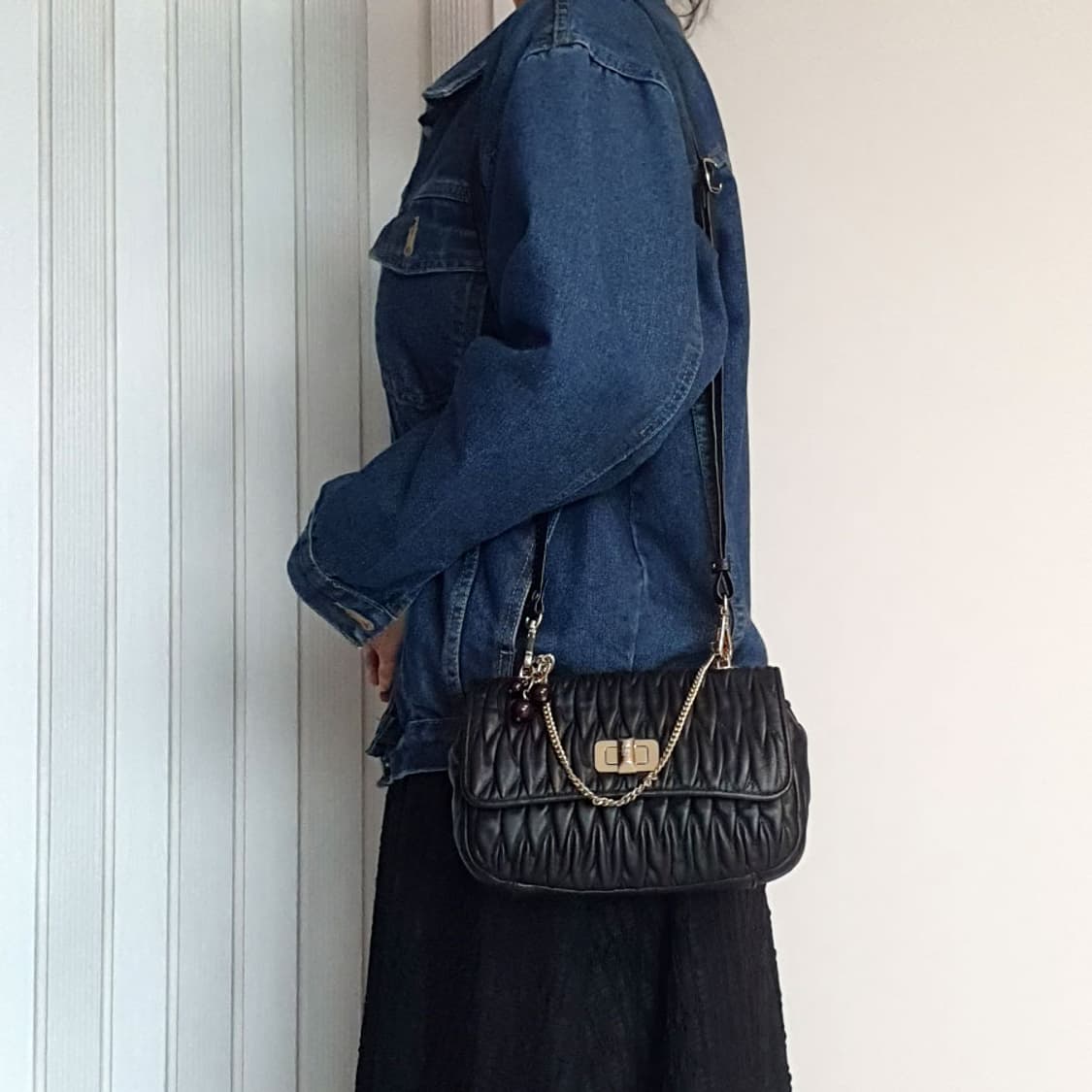 닥스 체인장식 가죽 숄더백 크로스백 중고 가방 은피아노 상품이미지1