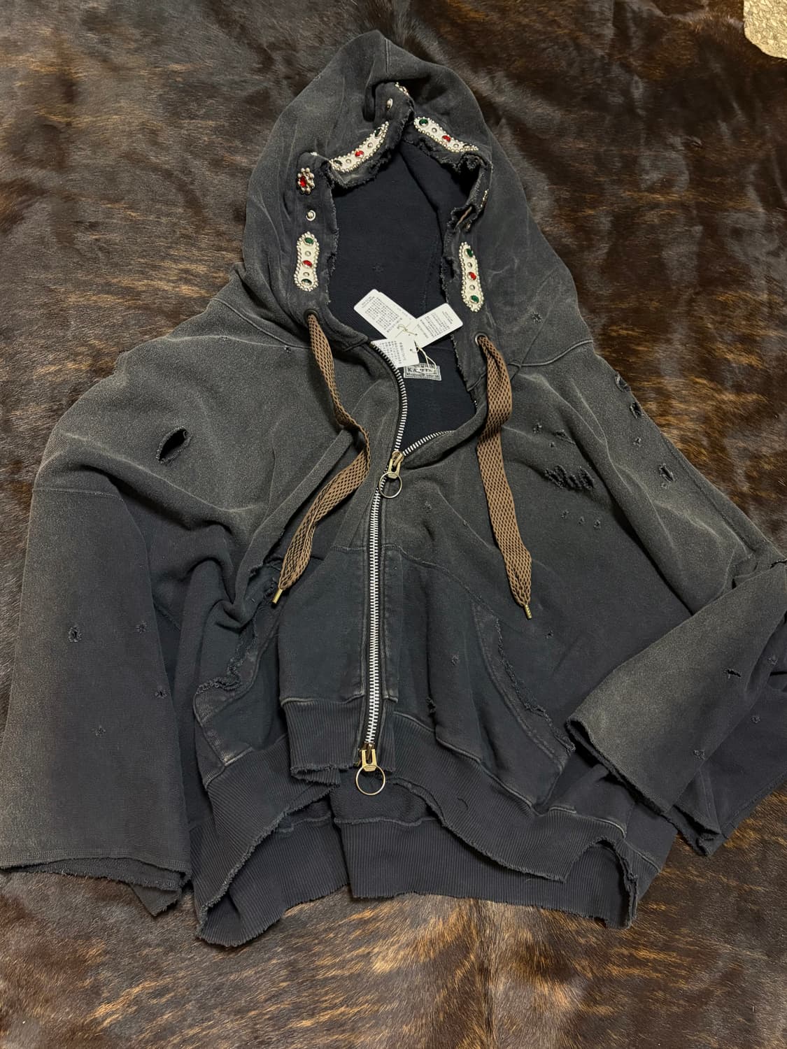 캐피탈 스릴러 젬스톤 디스트로이드 판초 후드집업 상품이미지4