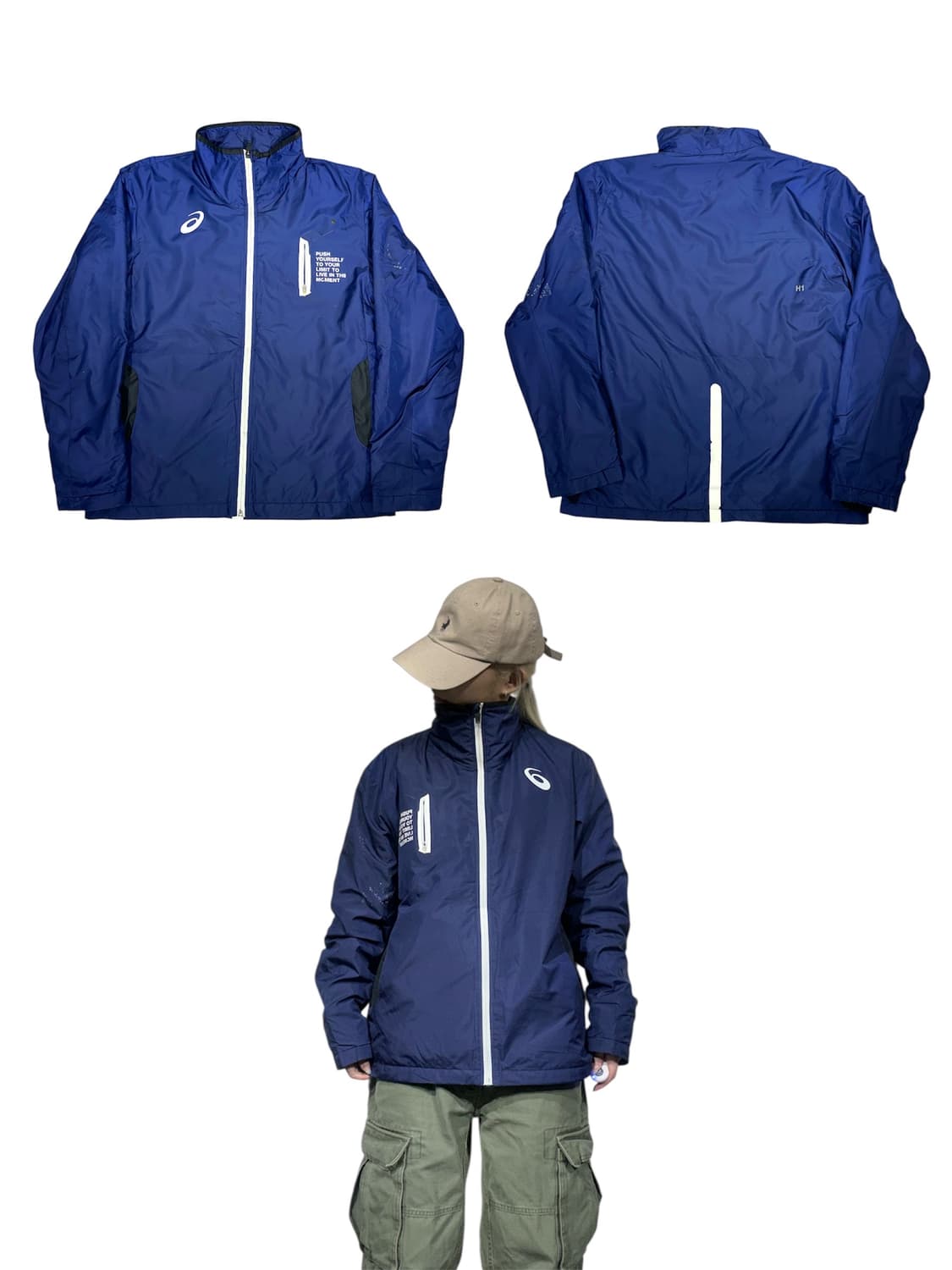 아식스 네이비 로고 바람막이 자켓 M 상품이미지1
