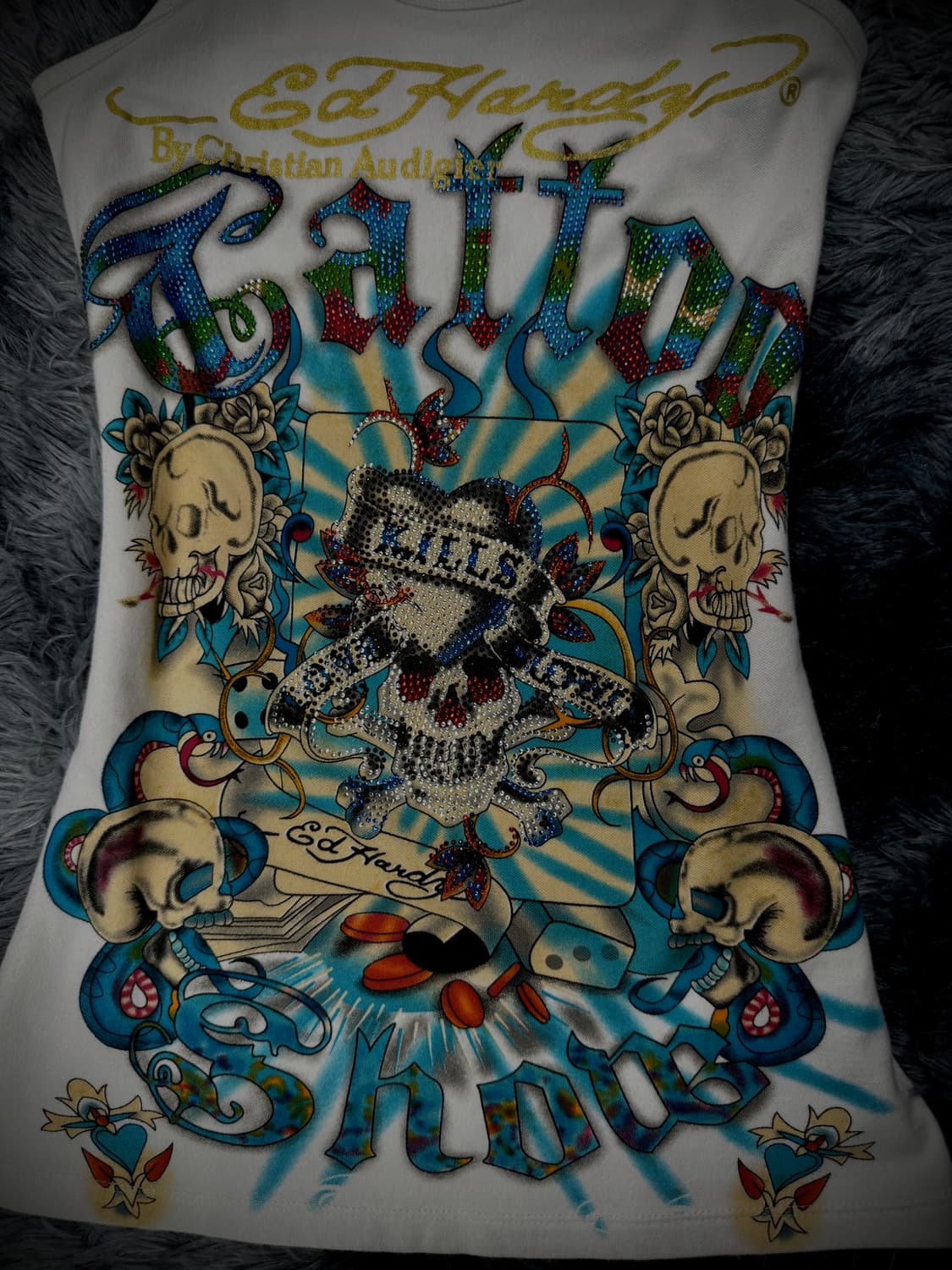 Ed Hardy 스컬 큐빅 디테일 Y2K 슬리브리스 상품이미지5