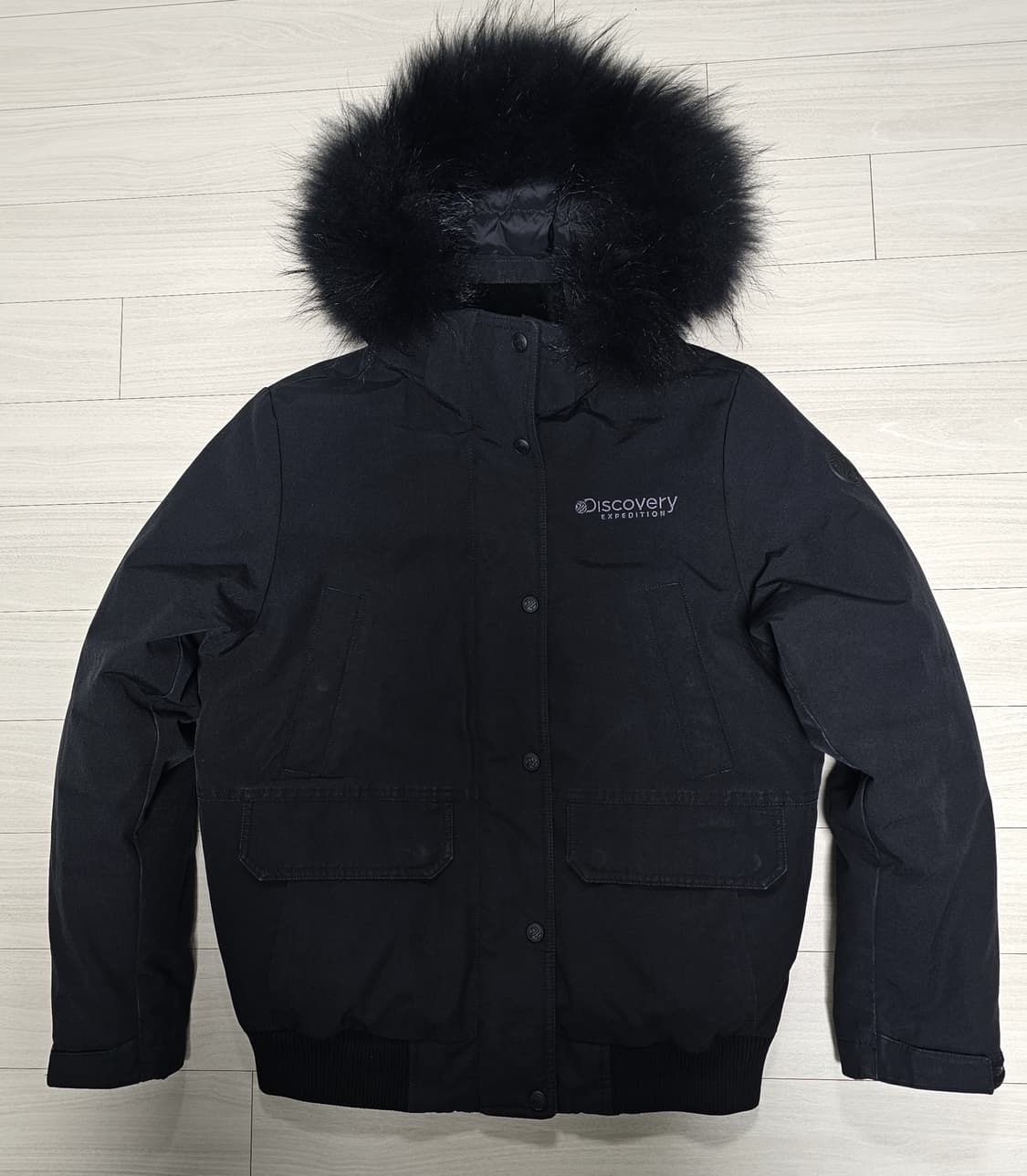 디스커버리 블랙 패딩 점퍼 후드 퍼 상품이미지1