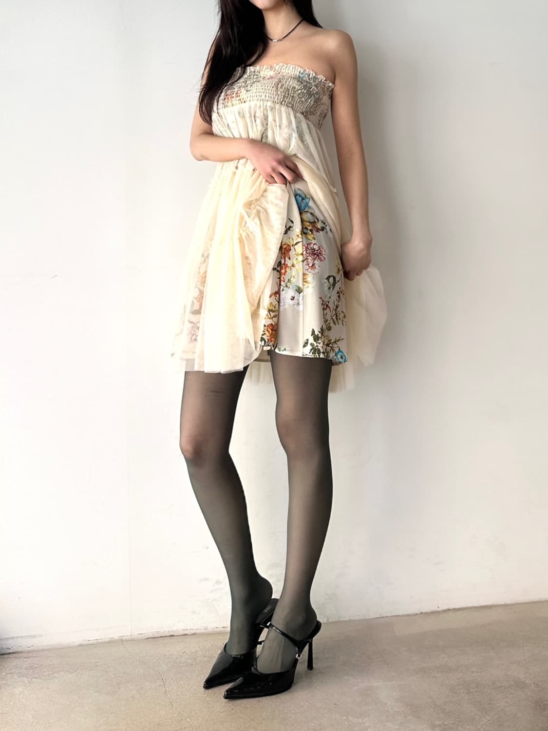 Flower tiered skirt / cream 상품이미지7