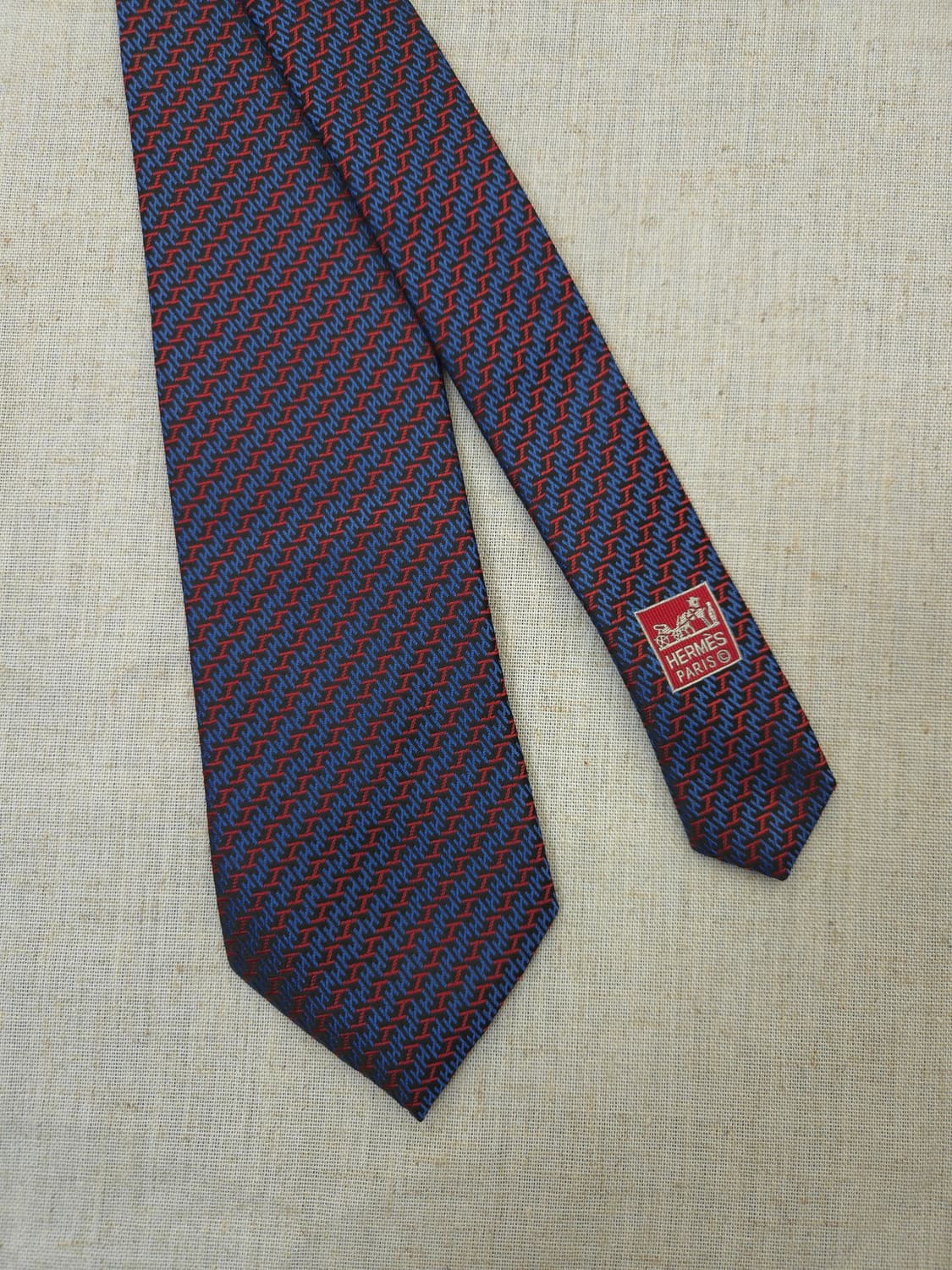 에르메스 네이비/레드 H 로고 실크 넥타이 상품이미지2