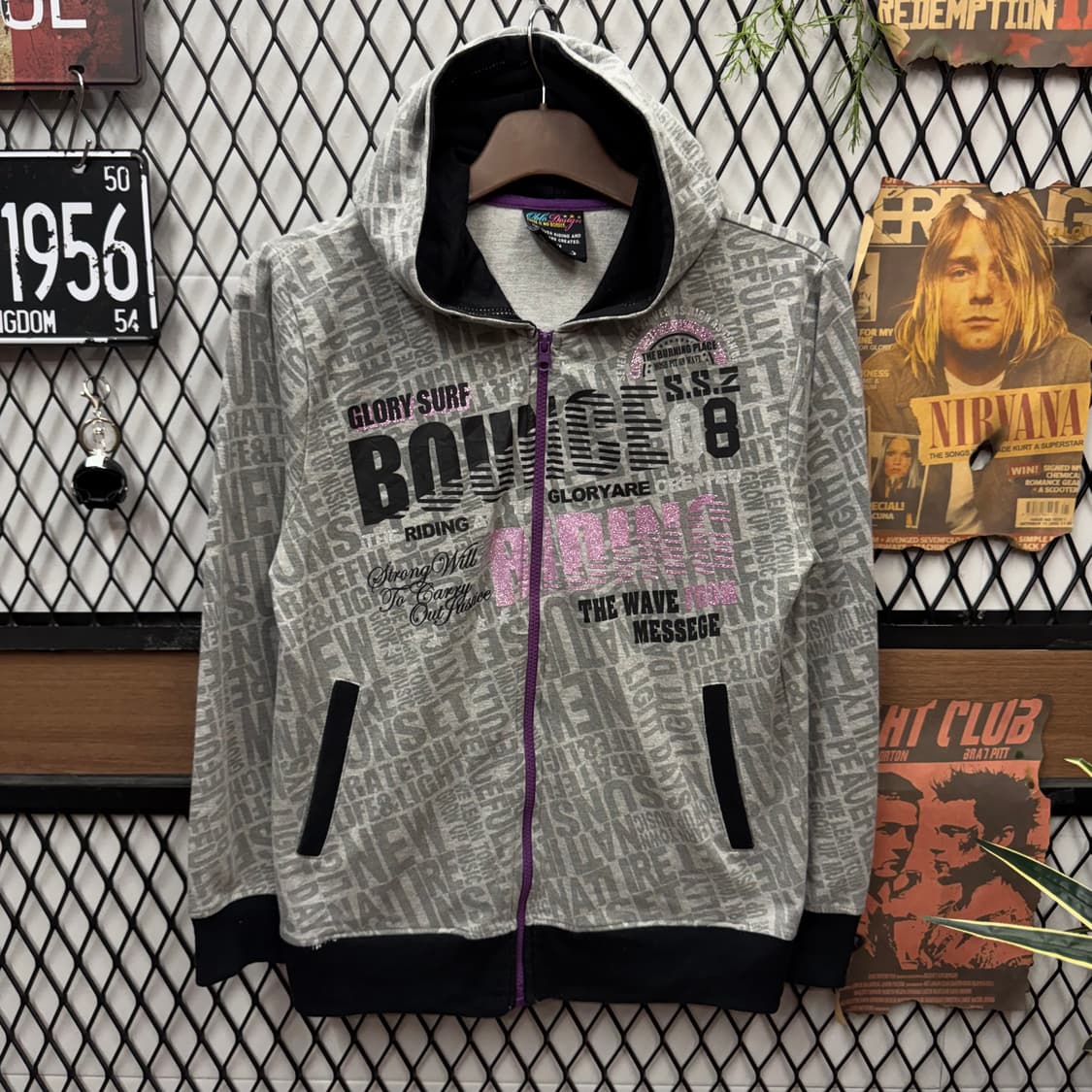 00s JPN VINTAGE 후드 집업 전후면 프린팅 포인트 그레이 상품이미지2