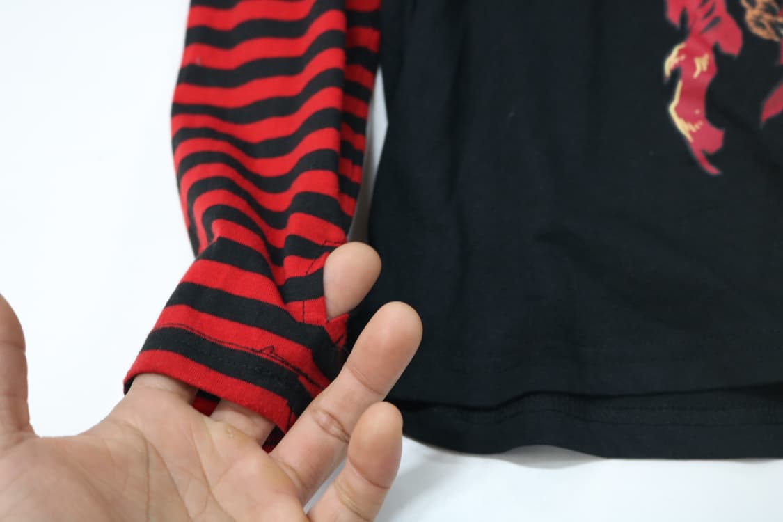 펑크룩 스컬 사신 프린팅 레드 스트라이프 레이어드 긴팔티 상품이미지4