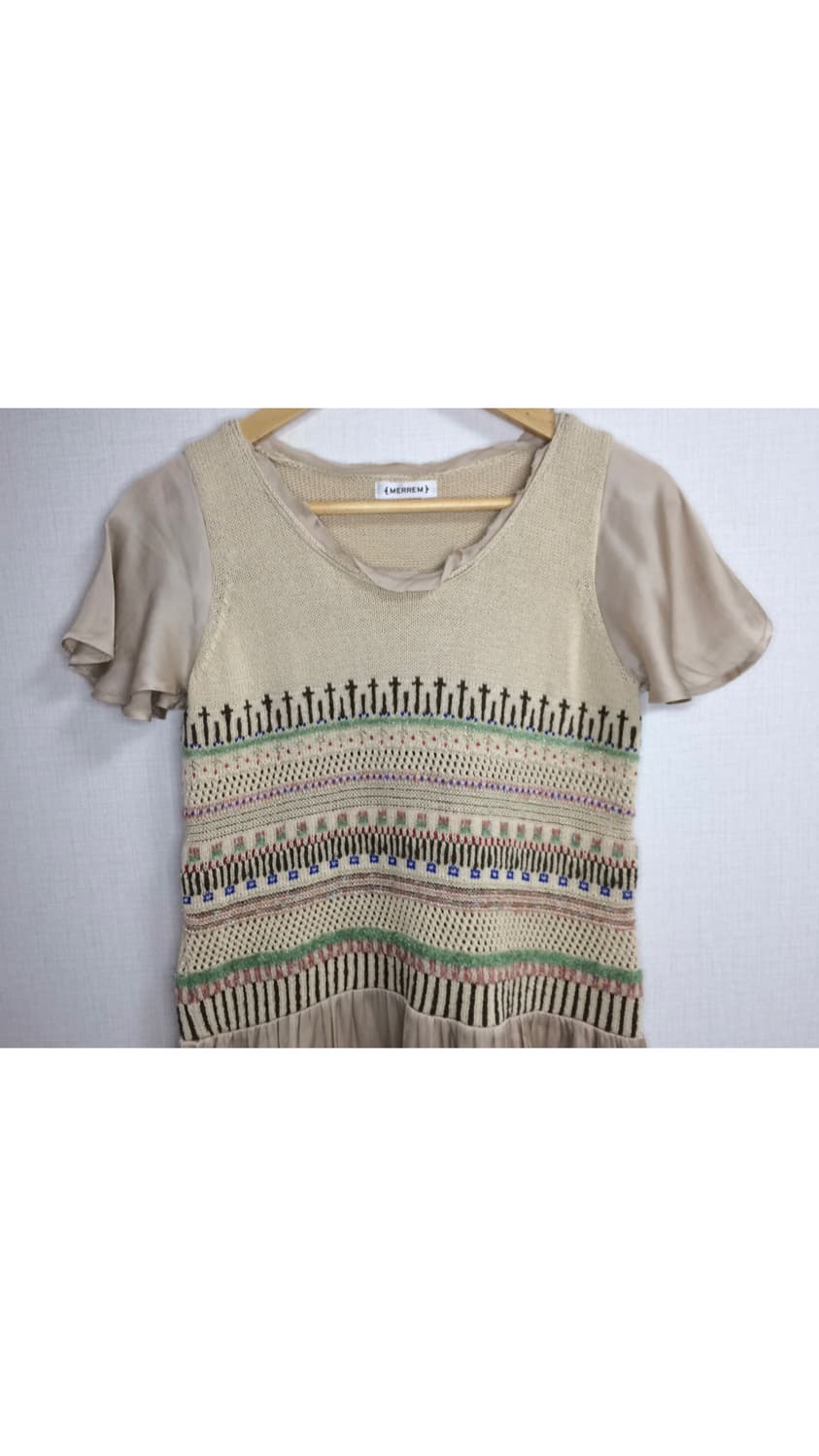 Merrem 멜렘 니트 뜨개 베이지 반팔 원피스 상품이미지2