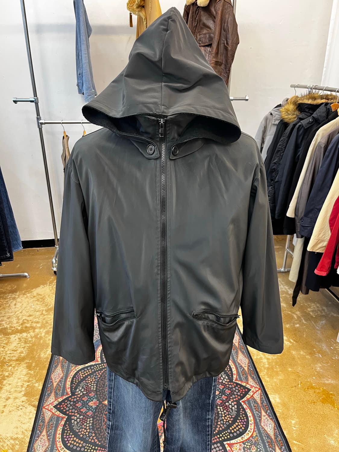 아르마니 진스 러버 쉘 후드 자켓 블랙 상품이미지2