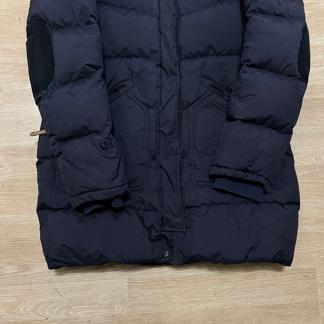 라푸마 구스다운 엘보패치 후드 미디엄 롱패딩 점퍼 [네이비] L/100 상품이미지3