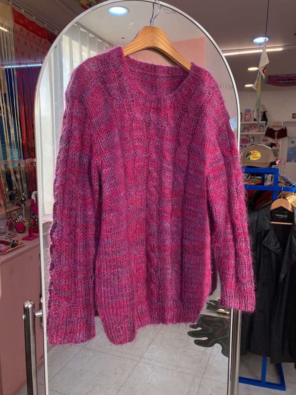 빈티지 울 핑크 꽈배기 니트 상품이미지1