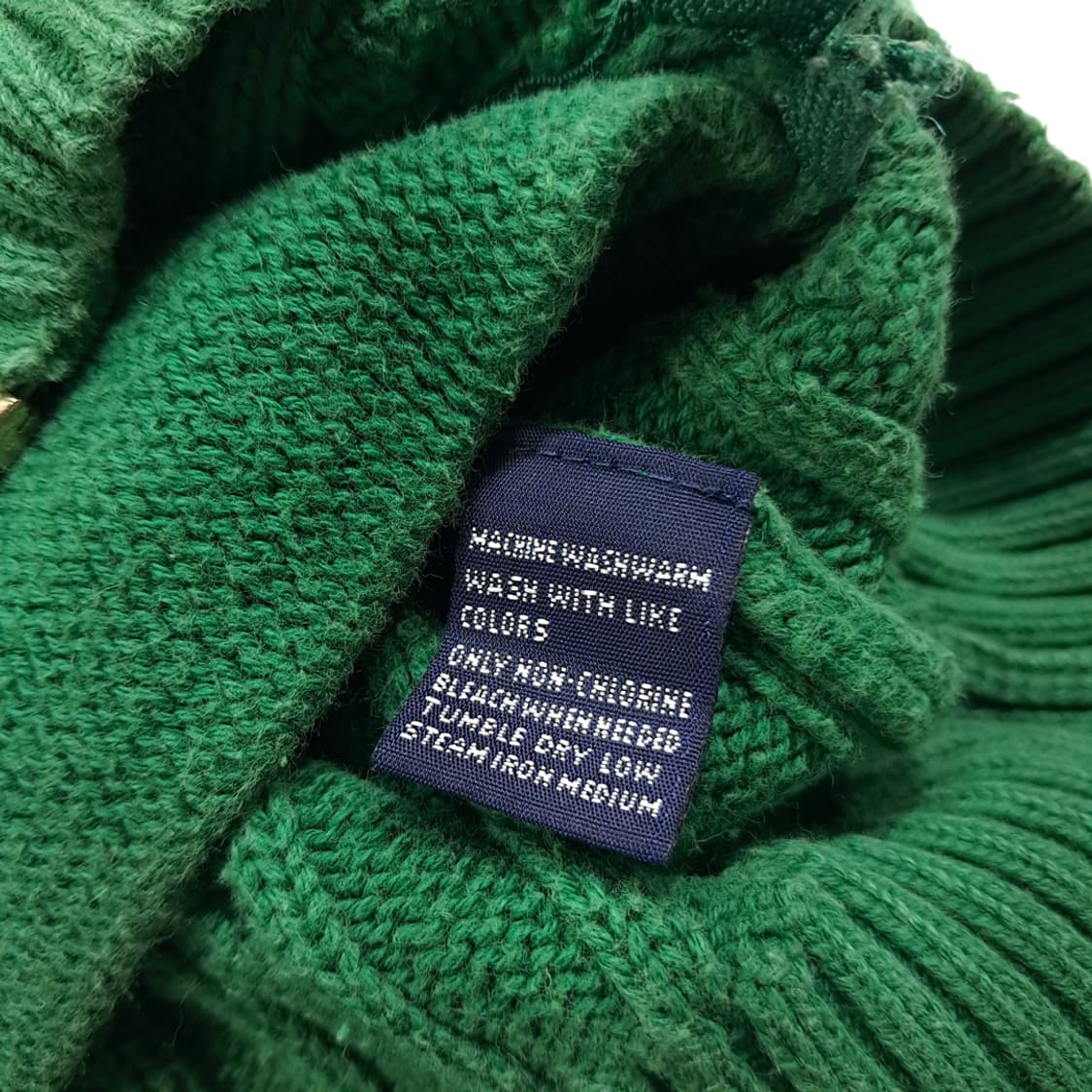 CL099 M 폴로 랄프로렌 옐로우 포니 자수 그린 케이블 니트 집업 상품이미지4