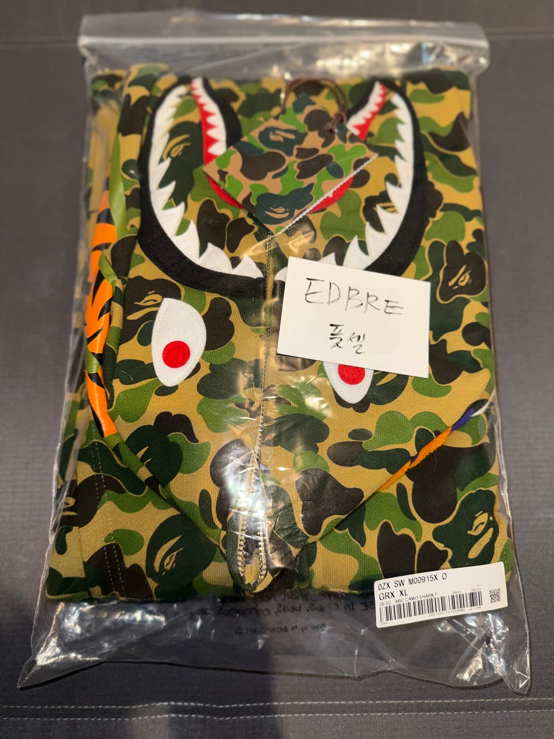 L XL 2XL 3XL 베이프 ABC 카모 샤크 풀 집 후드 그린  상품이미지3
