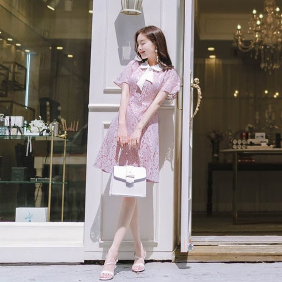 아뜨랑스 op5125 단종템 하객룩 격식룩 반팔 핑크 미니 원피스 M 상품이미지2