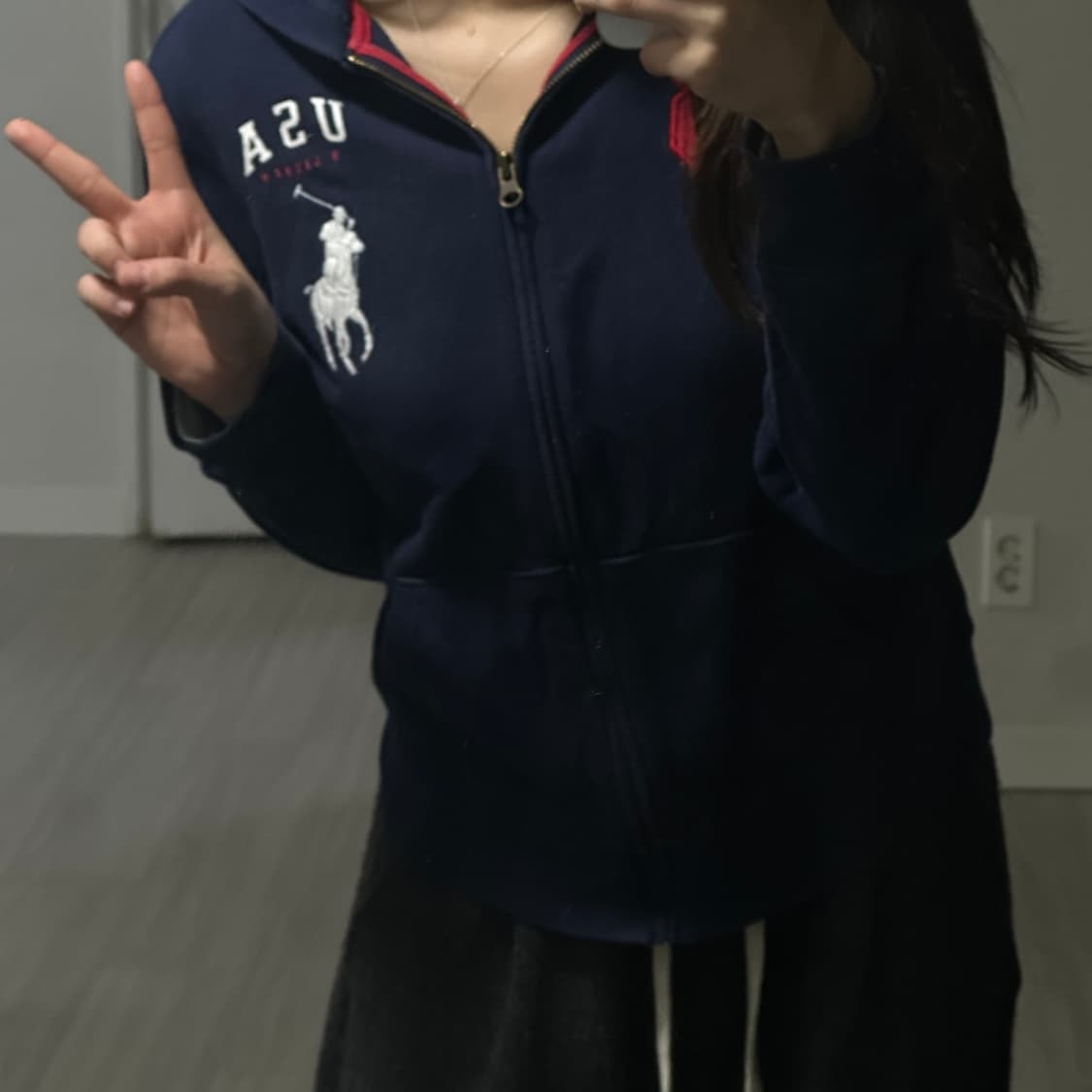 🖤빅포니 성조기 후드집업 네이비 세미딱붙핏🥹 상품이미지7