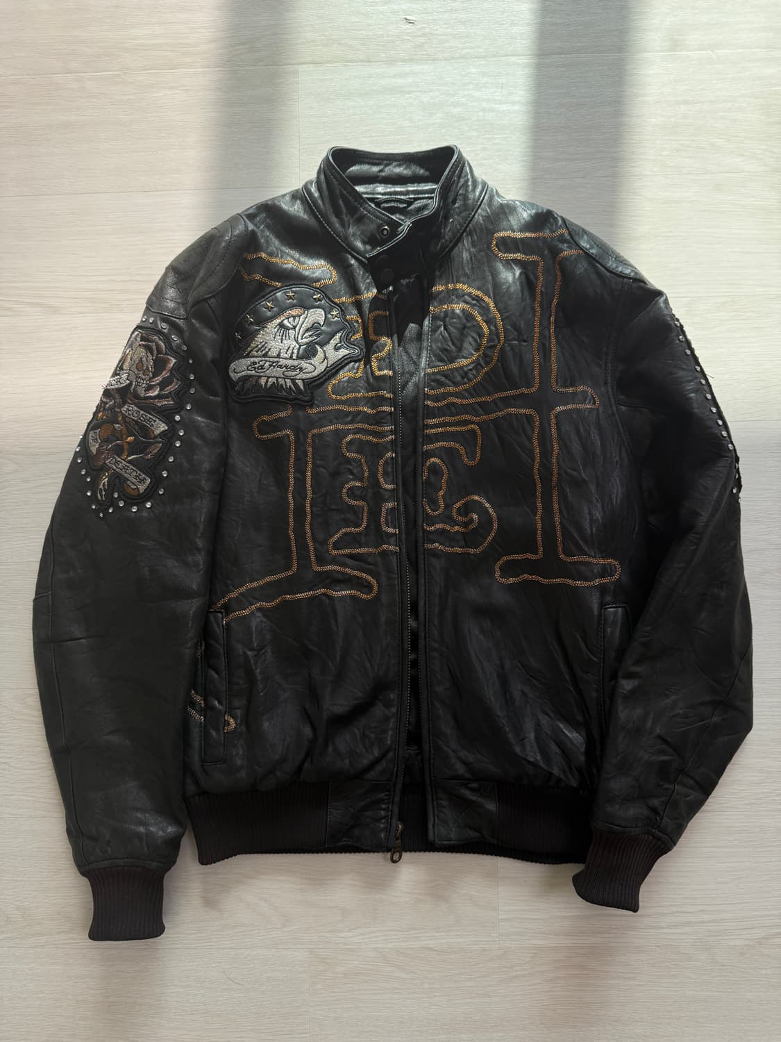 에드하디 아비렉스 Ed Hardy Avirex 콜라보 레더 자켓  상품이미지1