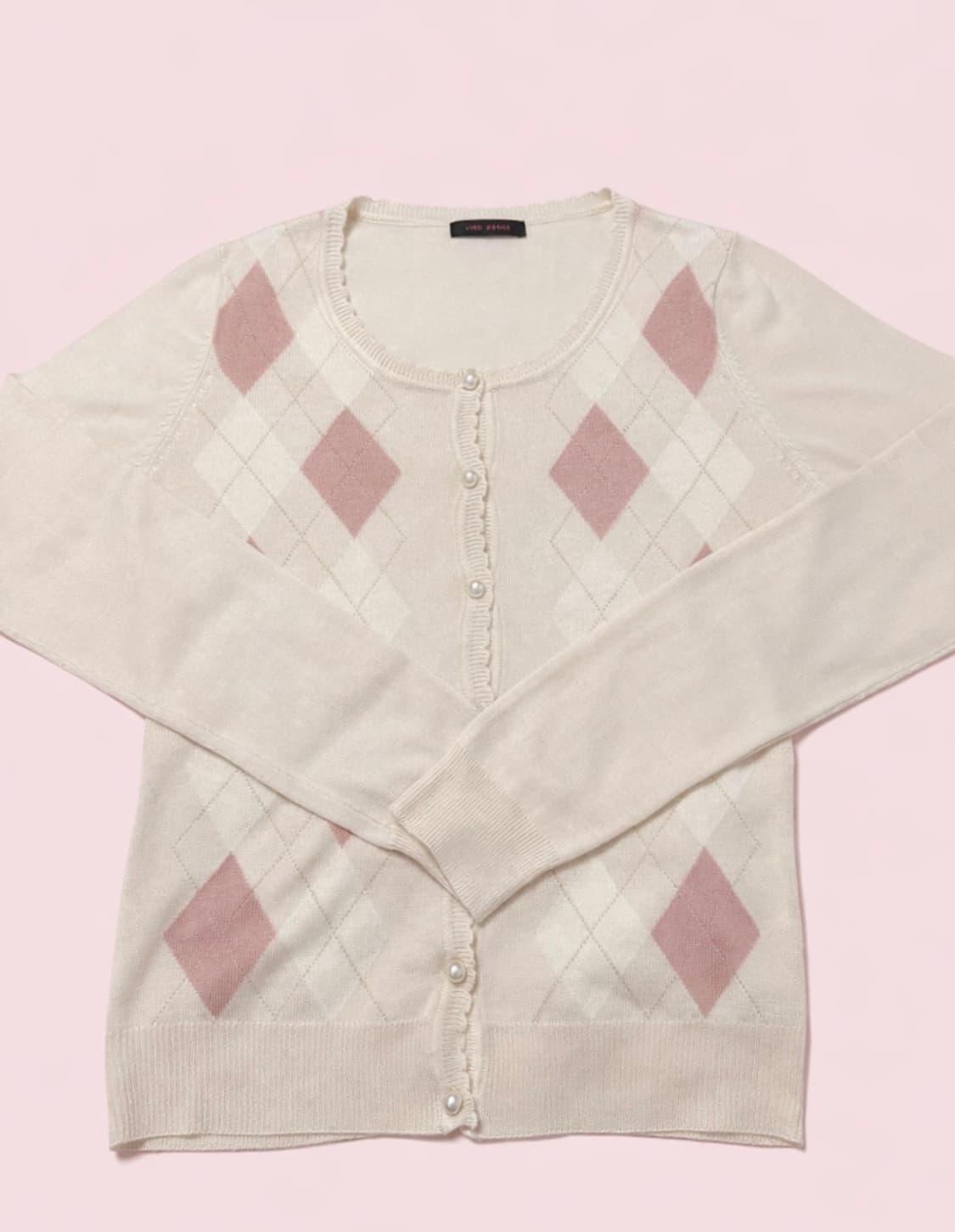 로걀 핑크 아가일 가디건 상품이미지1