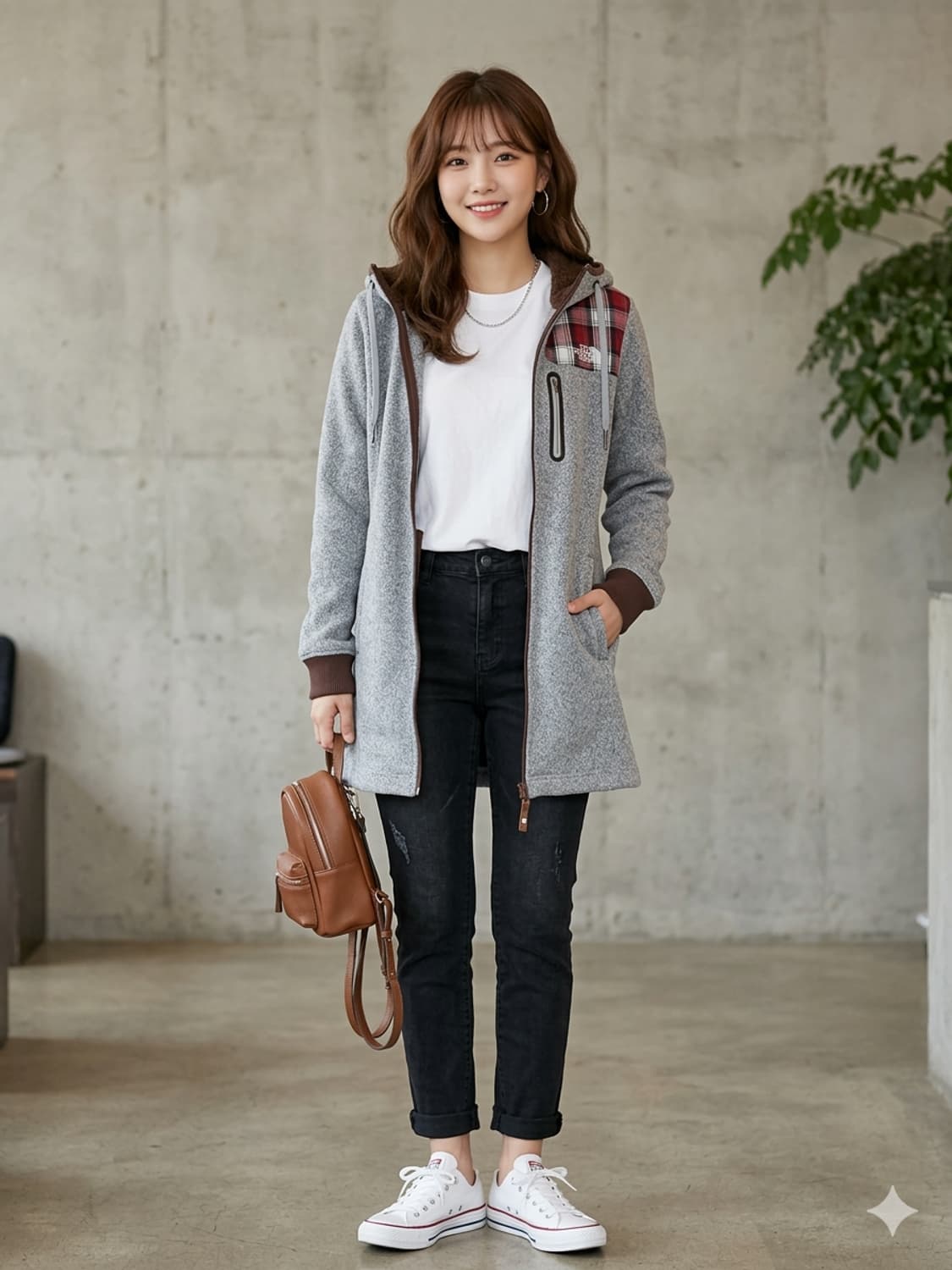 노스페이스 여성 니트 플리스 후드 롱 집업 상품이미지1