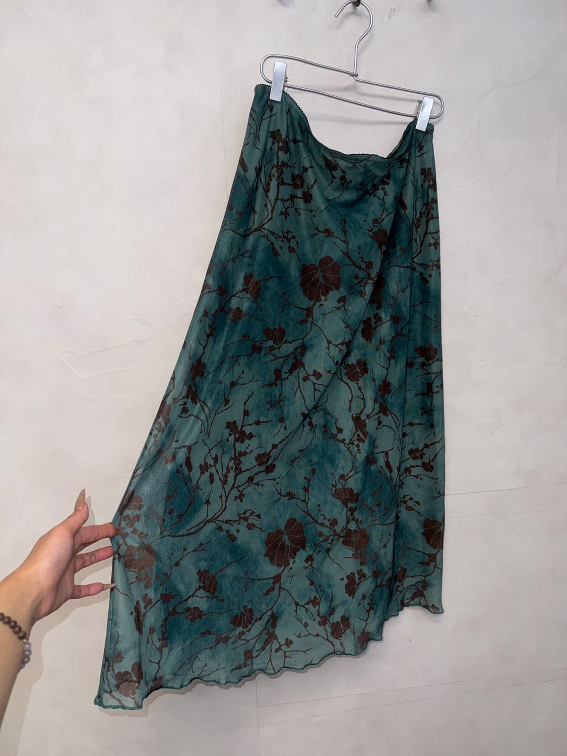 Blue green tie dye oriental floral skirt 상품이미지3
