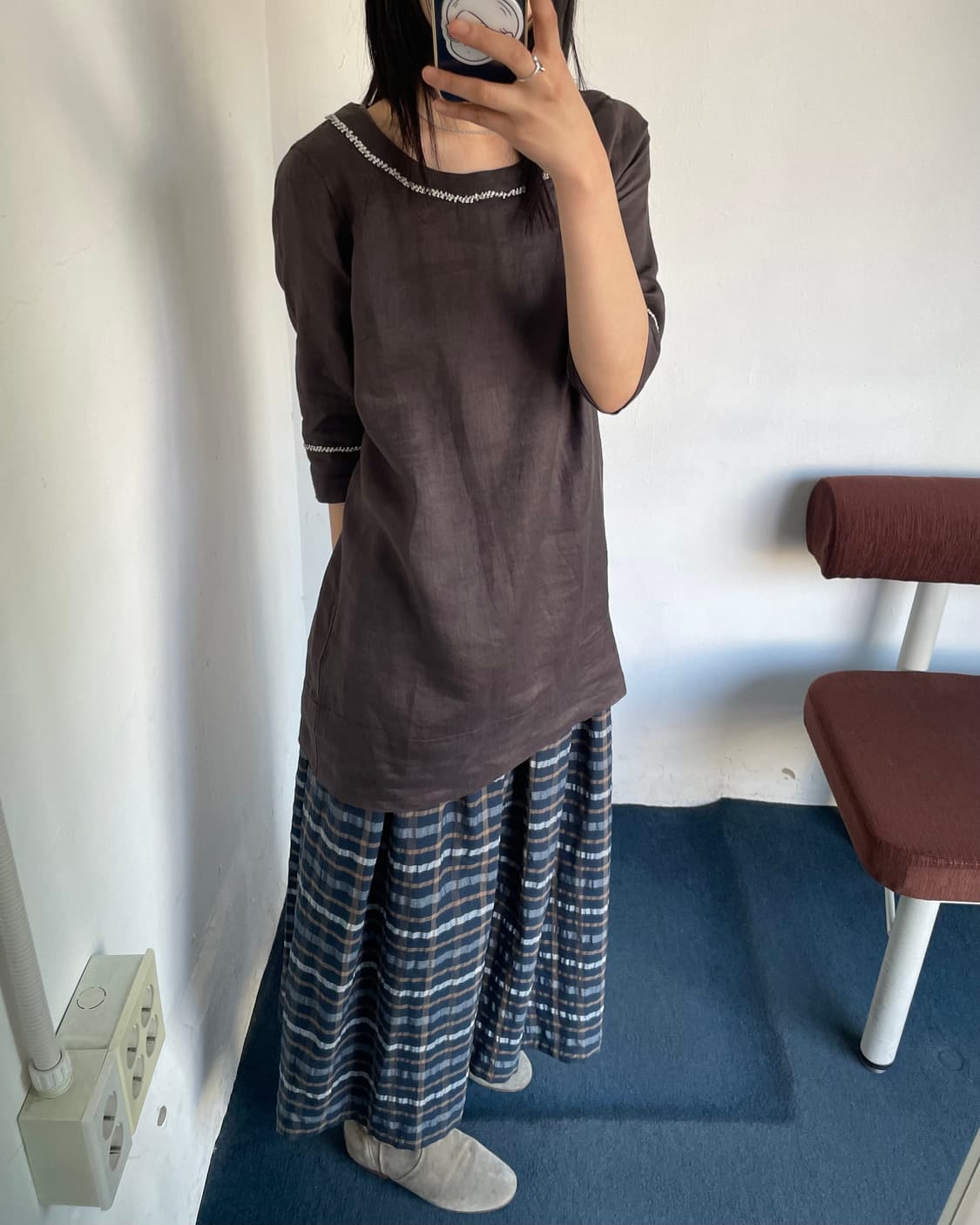 Banding check long skirt 상품이미지5