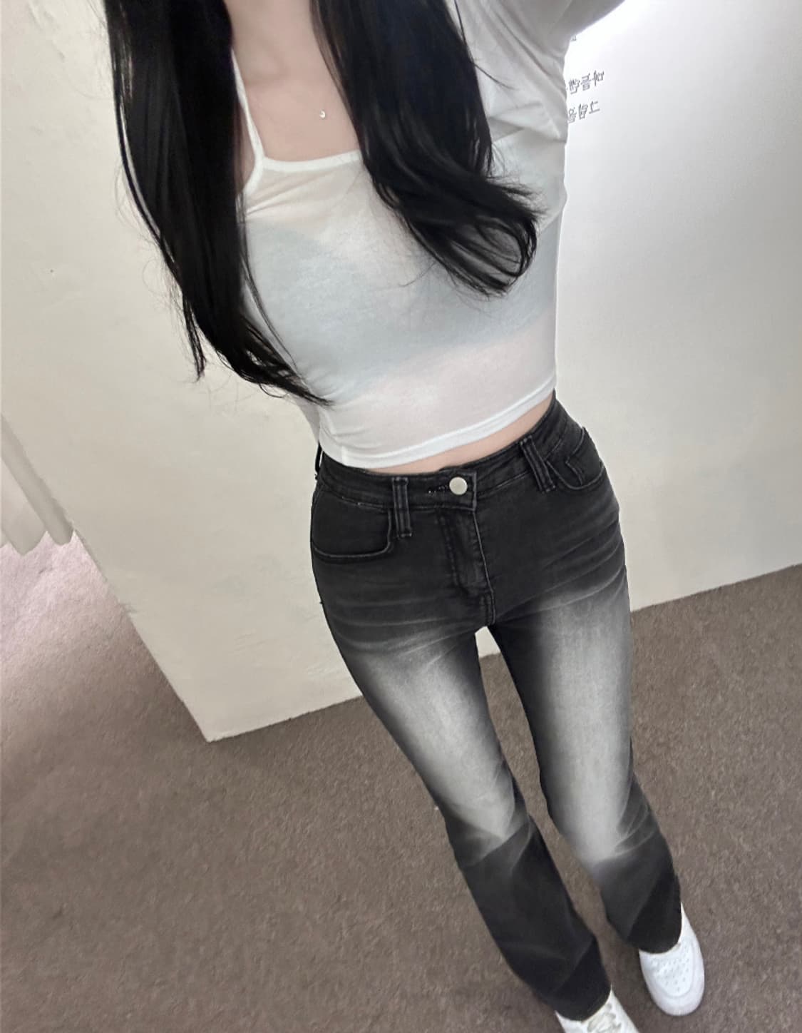 자스민벨 슬림 그레이 흑청 워싱 롱 부츠컷 데님 상품이미지1
