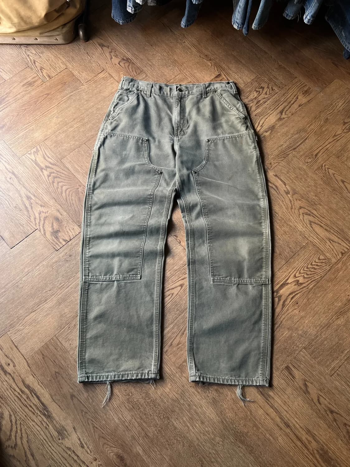 [34]칼하트 USA 빈티지 워싱 모스그린 더블니 워크 팬츠 상품이미지1