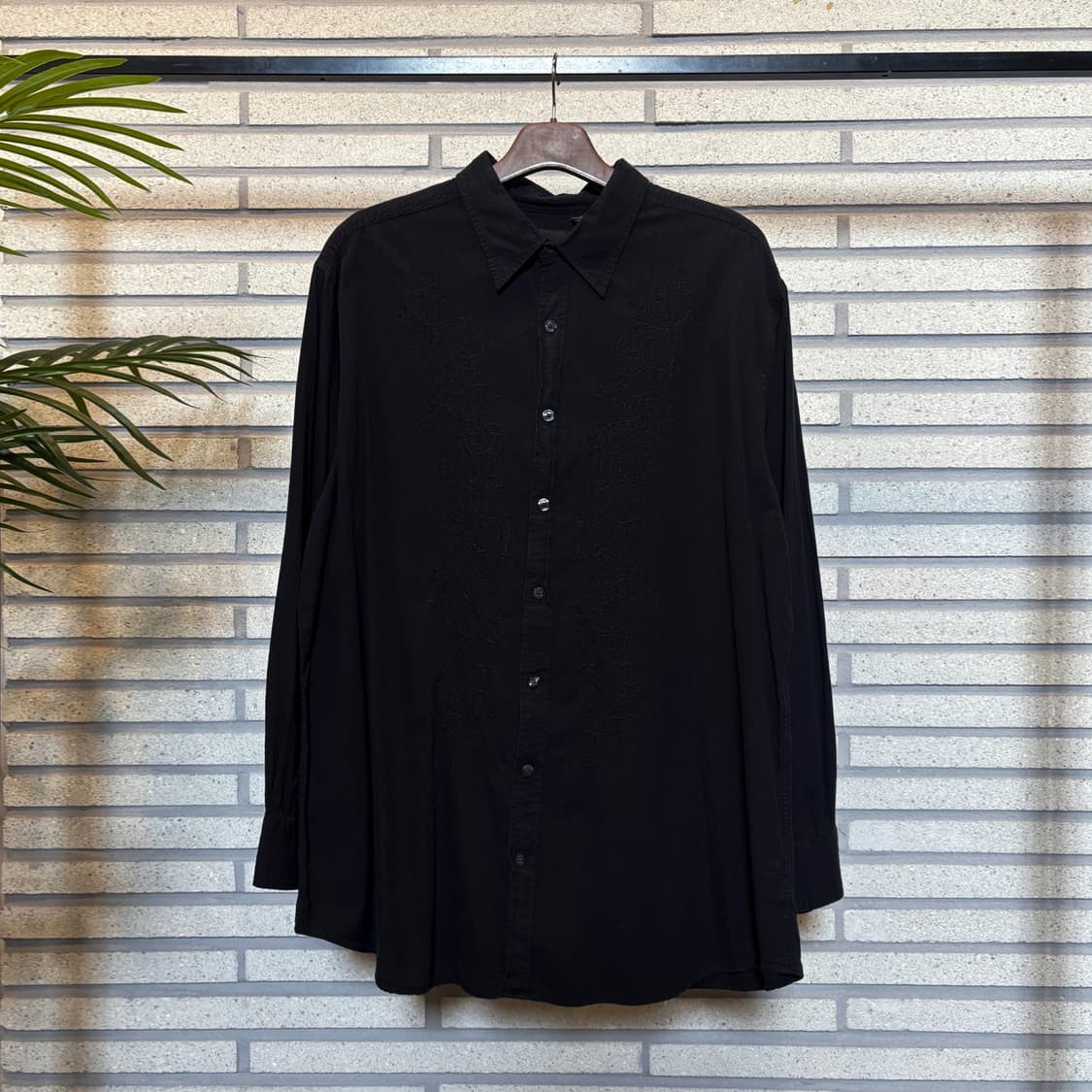 USA VINTAGE 레이스 인서트 코튼셔츠 스티치 라인 디테일 블랙 상품이미지2