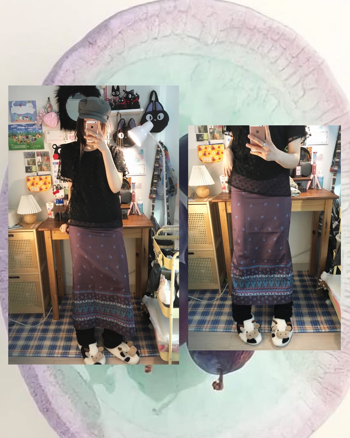vintage ethnic pattern long skirt purple 상품이미지1