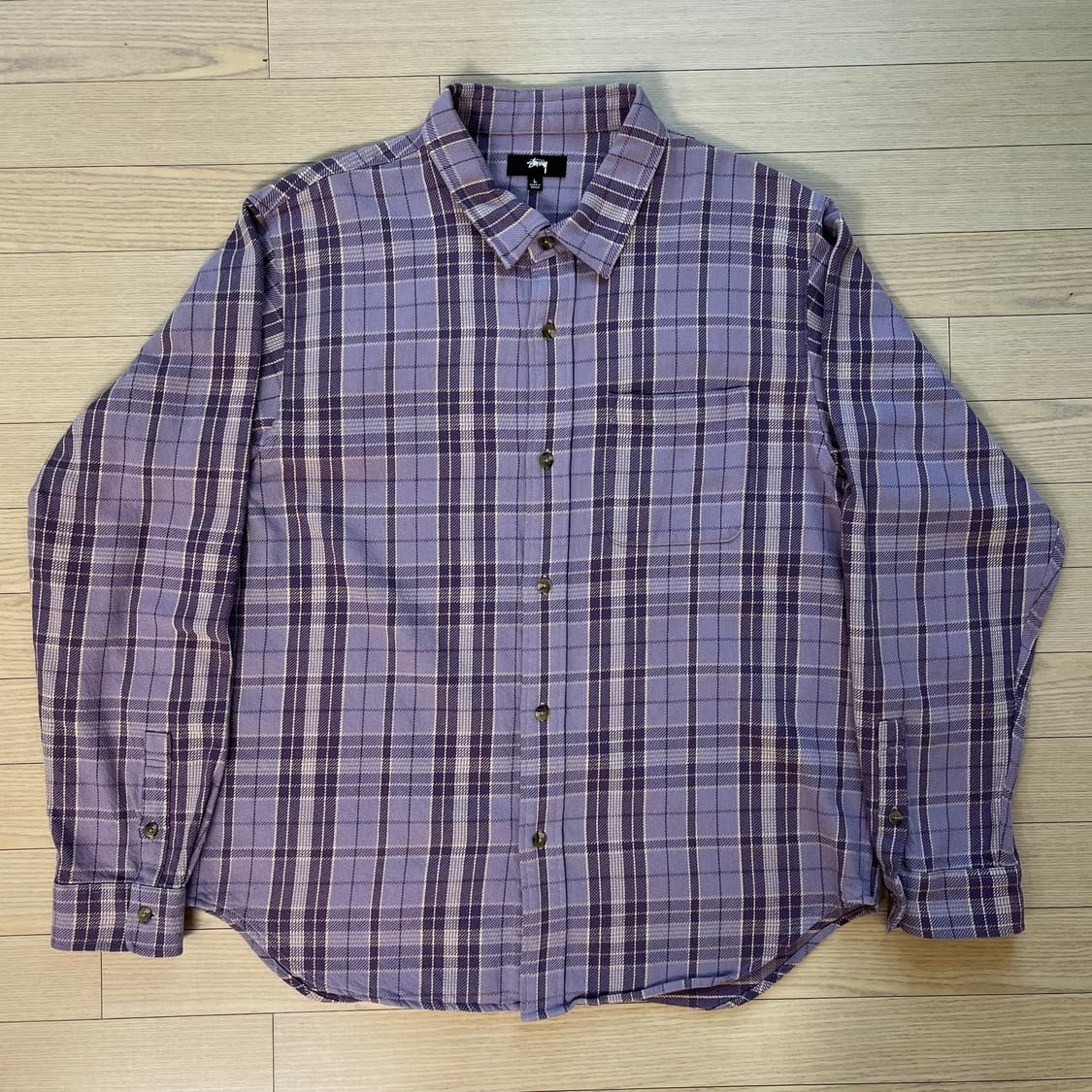 L)스투시 플레이드 셔츠 라벤더 상품이미지1