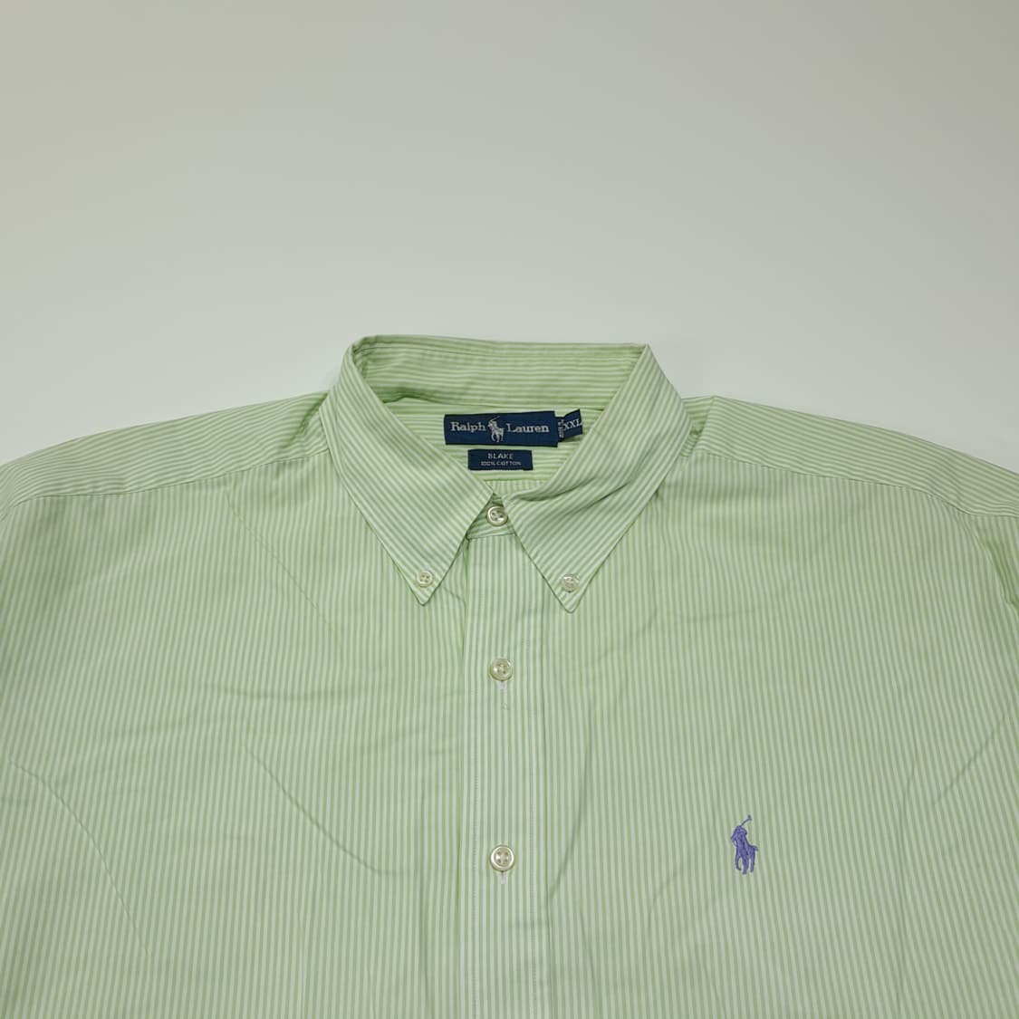 CL439 2XL 폴로 90s 코튼 스트라이프 라이트그린 셔츠 남방 상품이미지2