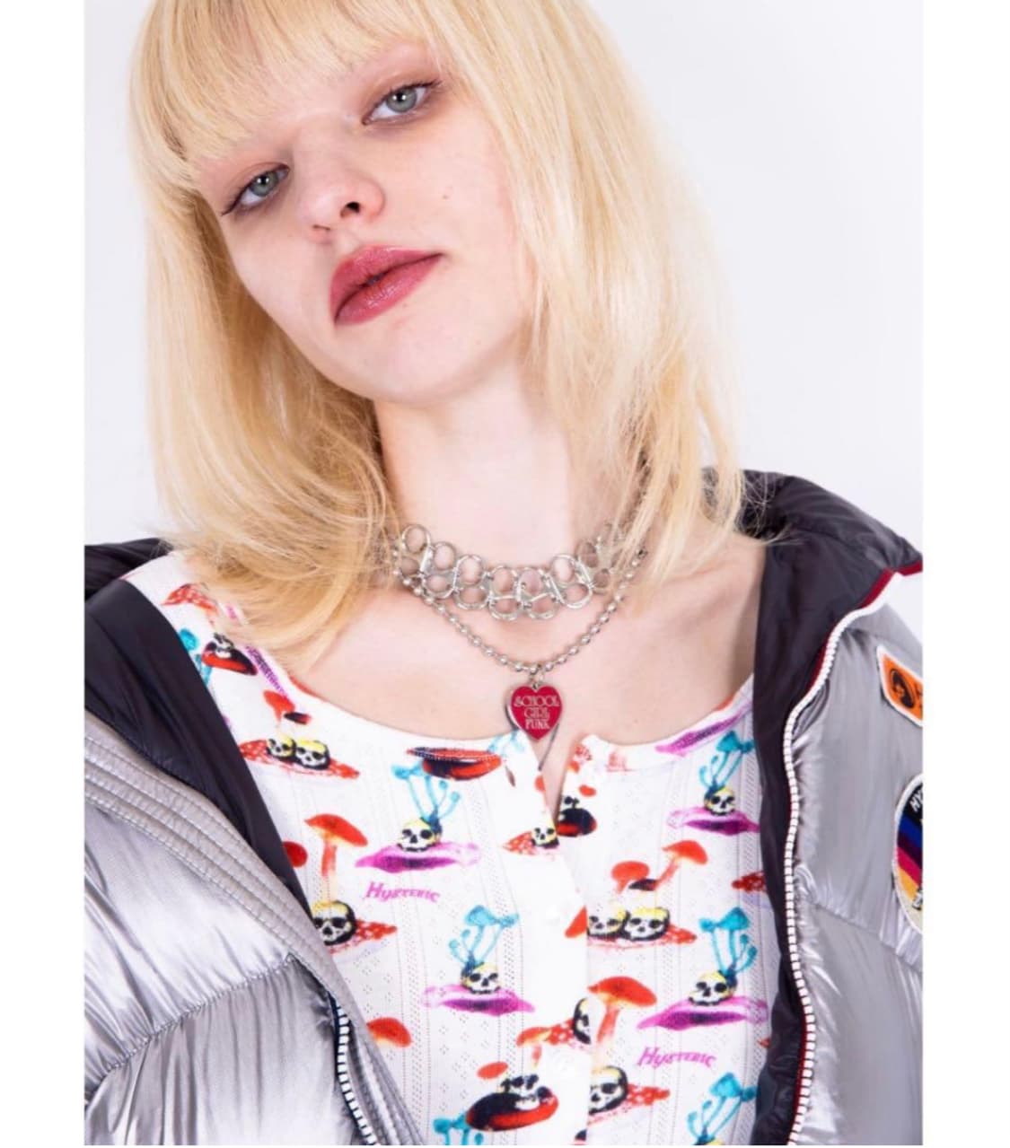 (새상품) 히스테릭 글래머 스쿨 걸 펑크 하트 참 더블 체인 목걸이 상품이미지5