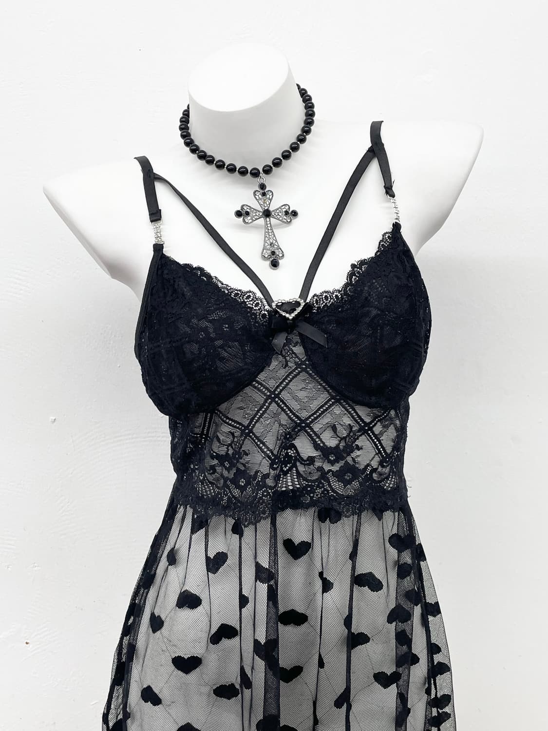 갸루 하트 큐빅 레이스 슬립 상품이미지2