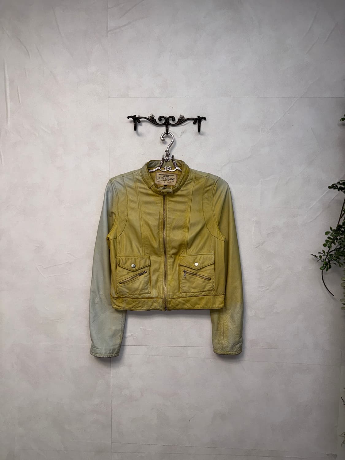 GUESS aging yellow cow skin biker jacket 상품이미지2