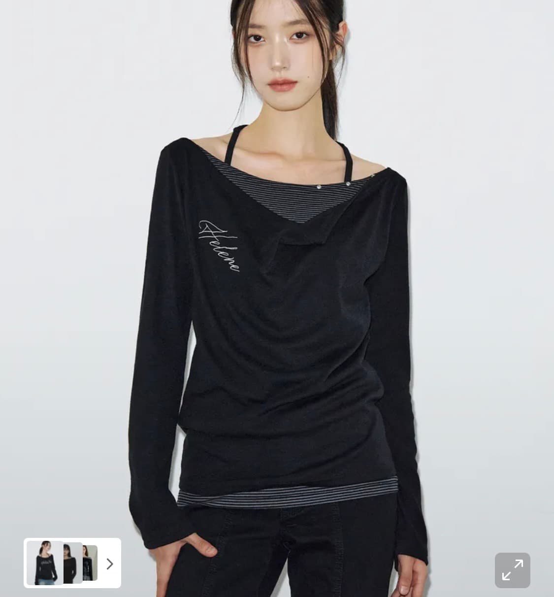 헬레네파리스 카울 코디네이션 롱슬리브 스트라이프 블랙 상품이미지1