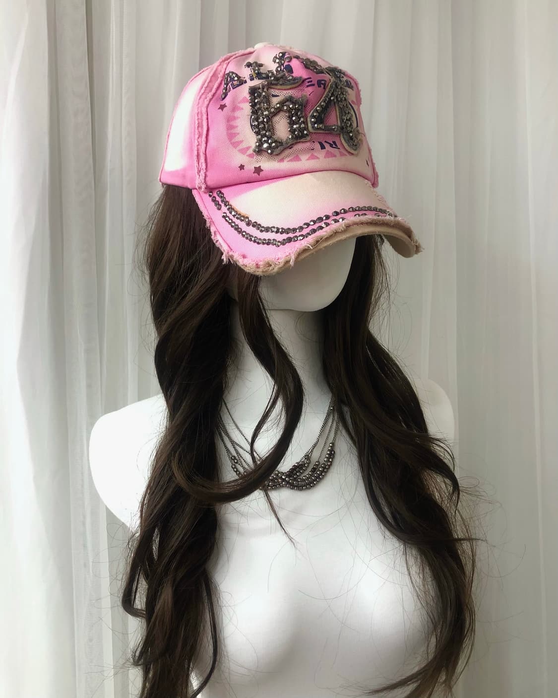 64 cubic lettering damaged pink ball cap 상품이미지1