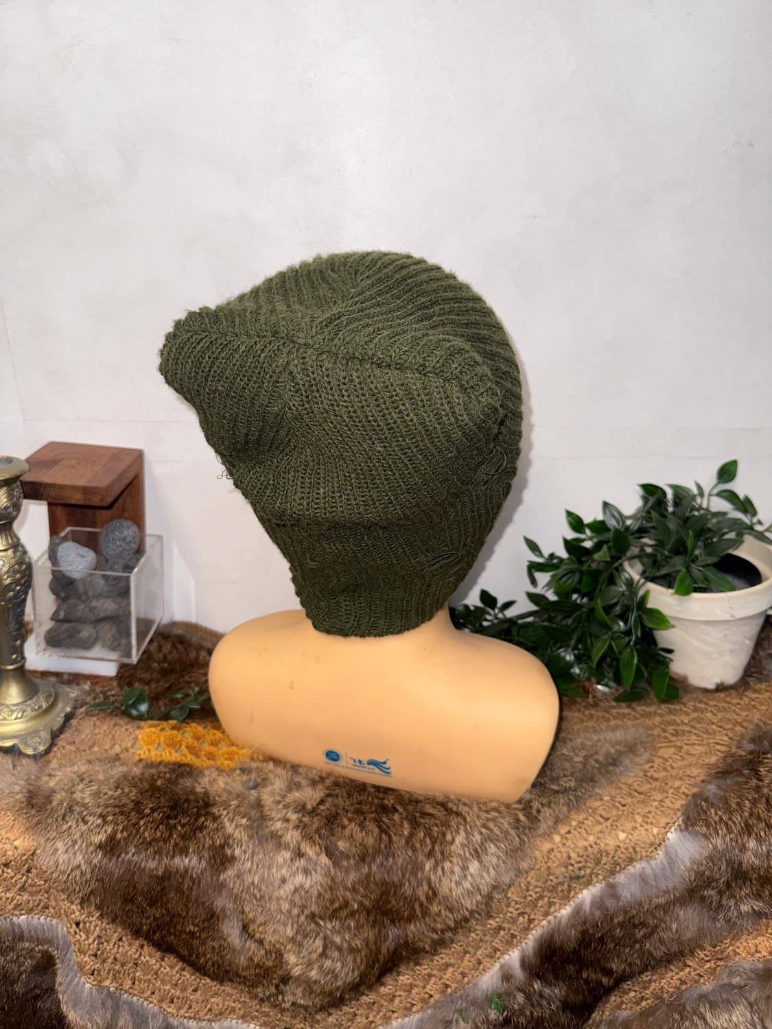 Khaki grunge damage skull loose beanie  상품이미지3